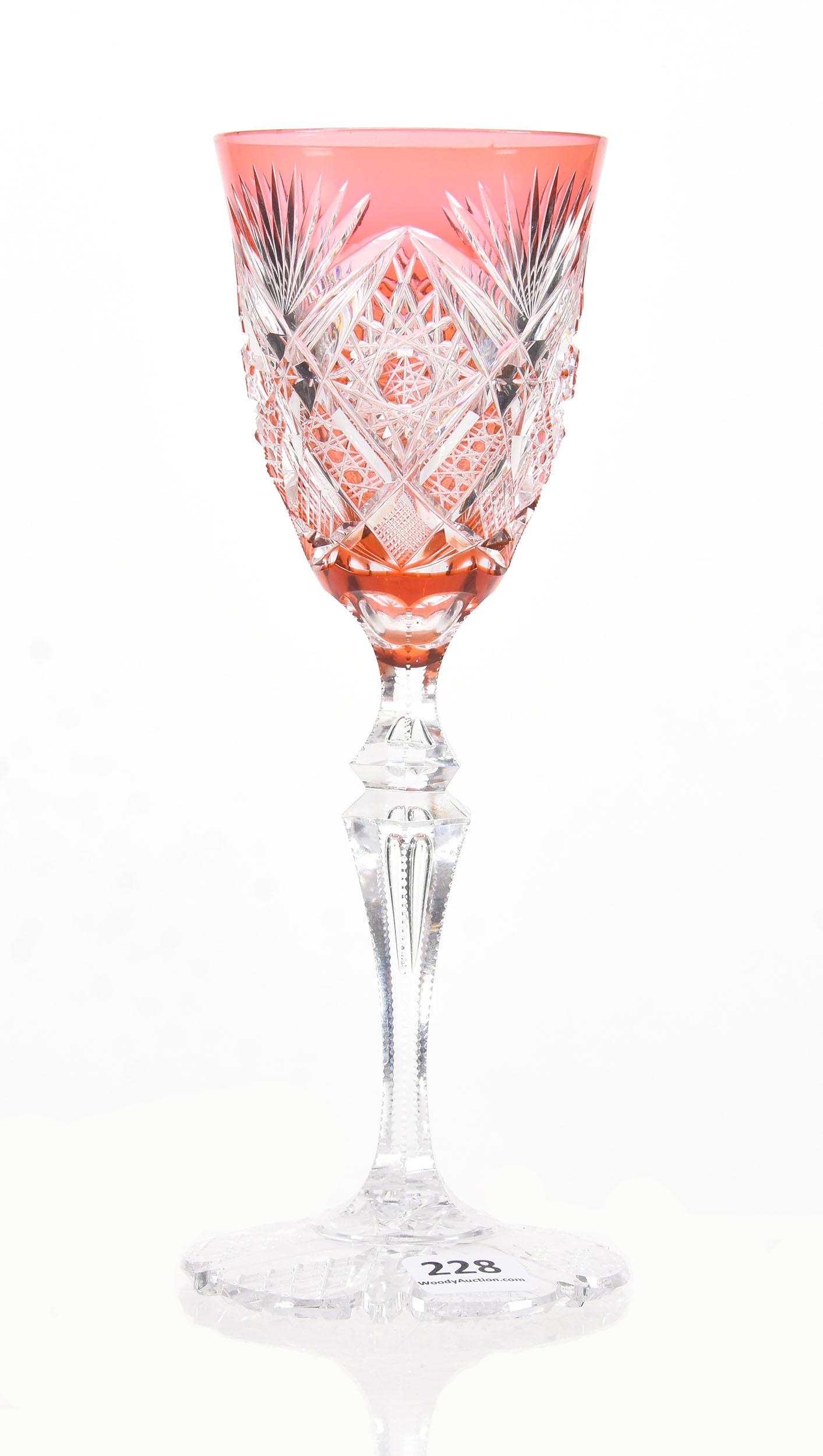 Wine Stem, BPCG, Belgica Pattern By Val St. Lambert: Wine Stem, BPCG, Belgica Pattern By Val St. Lambert, 8.5", Apricot Cut To Clear, Double Tear Drop Stem, Pattern Cut Foot - Circa 1905, Goodrich Estate, NY