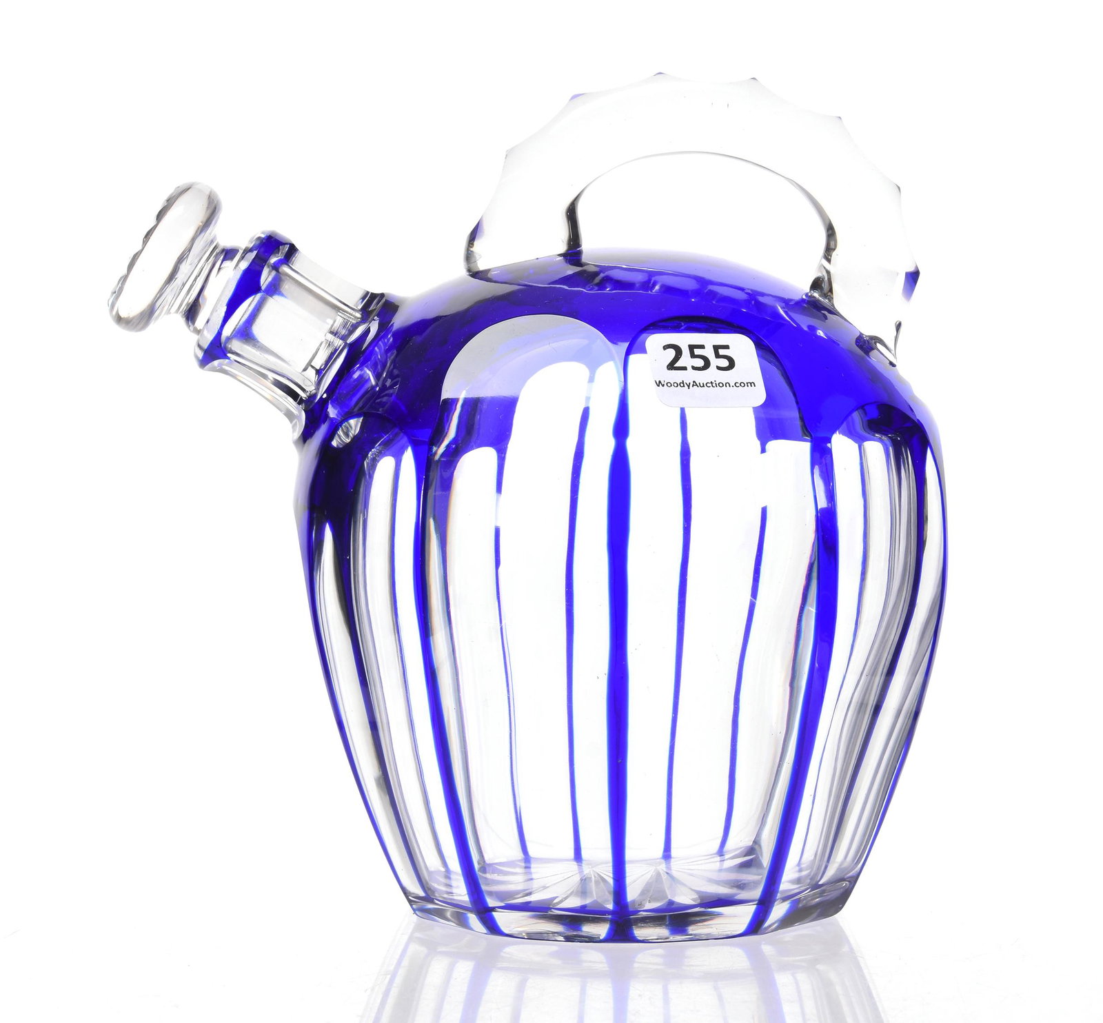 Rum Jug BPCG, Cobalt Blue Cut To Clear Flute Pattern: Rum Jug BPCG, Cobalt Blue Cut To Clear Flute Pattern, 6.75", Ray Cut Stopper And Base, Attributed To Val St. Lambert, Private Collection, CA
