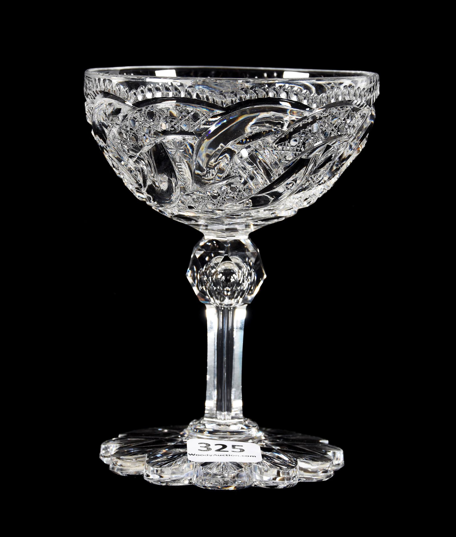 Champagne, ABCG, Wedding Ring Pattern By J. Hoare: Champagne, ABCG, Wedding Ring Pattern By J. Hoare, 4.75" X 3.5", Also Known As Crystal City Pattern By J. Hoare, Flashed Hobstar Scalloped Foot, Quality Blank, Dr. & Mrs. Charles Dudgeon Estate, FL. U