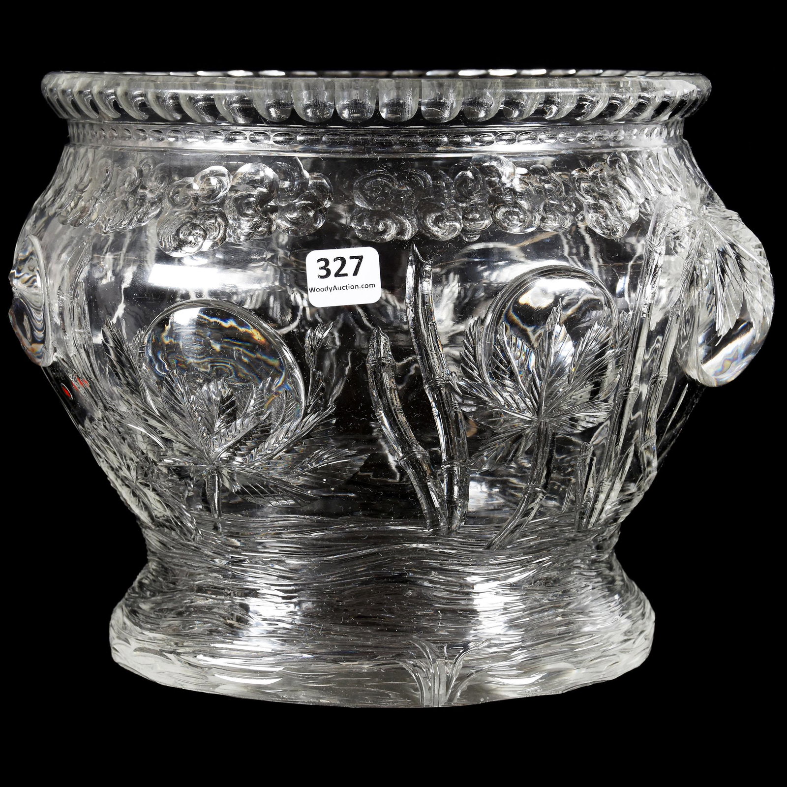 Vase, BPCG, Rock Crystal Signed Webb & W. Fritsche: Vase, BPCG, Rock Crystal Signed Webb & W. Fritsche, 8.25" X 10", Magnificent Example With Finely Carved Water, Lilypad, Bamboo & Bamboo Fruit Decor - Superior Quality Blank!, Private Collection, CA