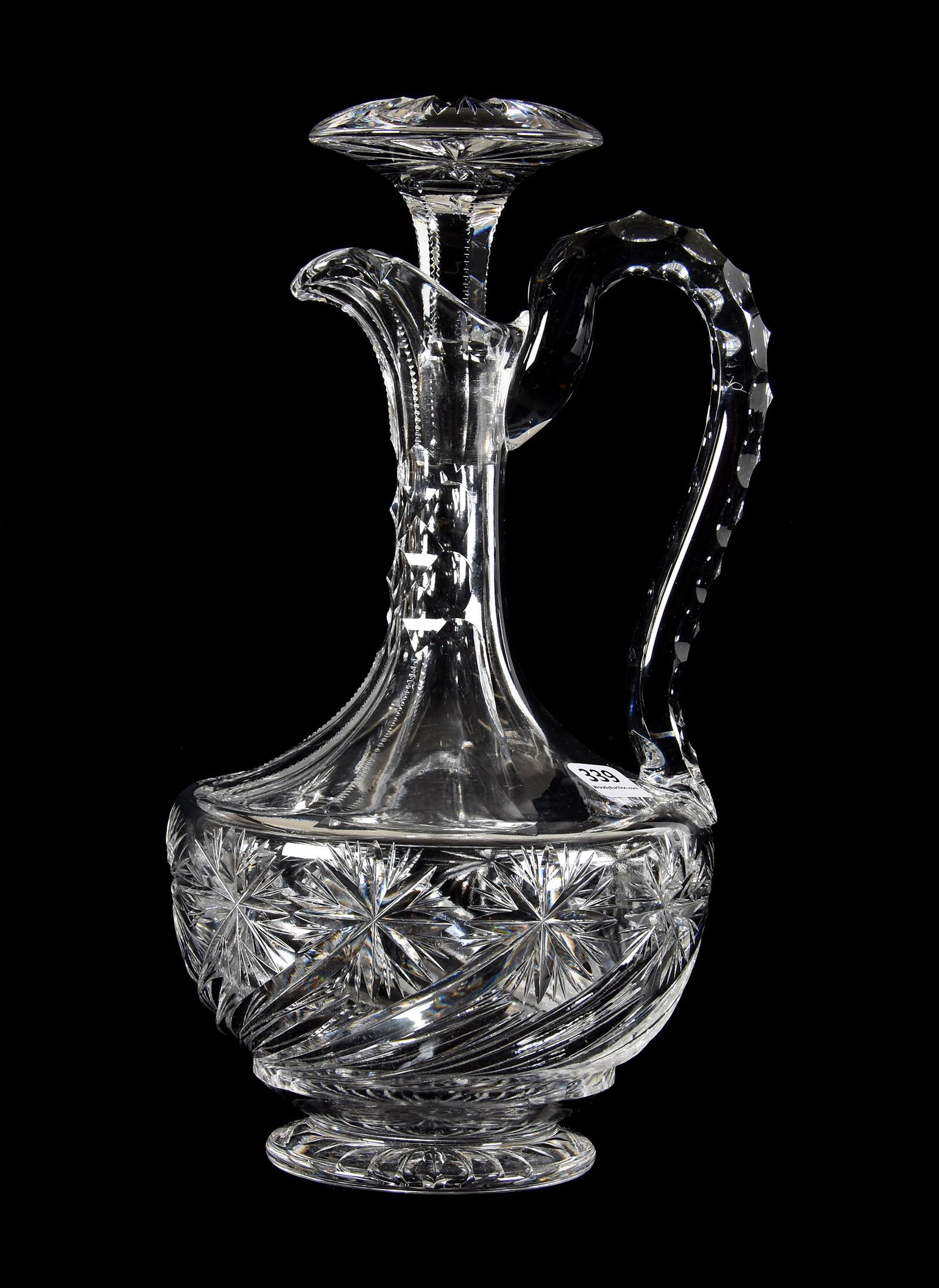 Footed Decanter, ABCG, Comet Style Pattern: Footed Decanter, ABCG, Comet Style Pattern, 11.5", Triple Notched Handle, Mushroom Stopper, Ray Cut Base, Private Collection, CA