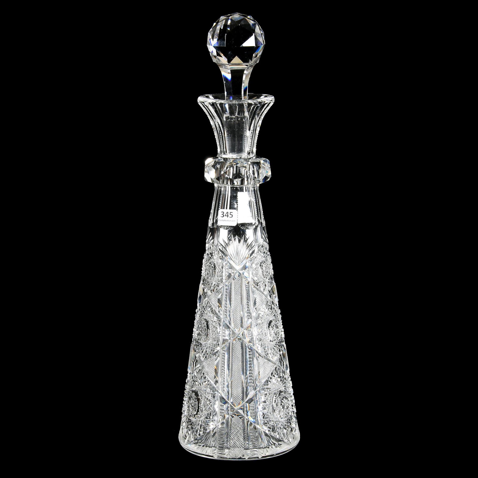 Decanter, ABCG, Acme Pattern By J. Hoare: Decanter, ABCG, Acme Pattern By J. Hoare, 19", Large Facet Cut Ring Neck, Large Stopper, Ray Cut Base - Fantastic Piece!, Steve Owlett Collection, PA