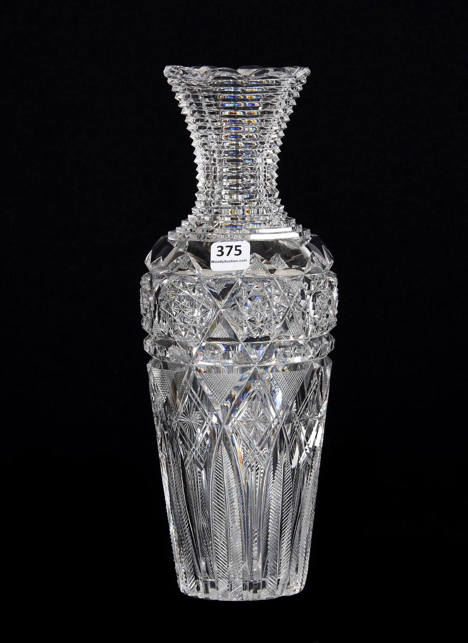 Vase, ABCG, Signed J. Hoare Marquise Pattern: Vase, ABCG, Signed J. Hoare Marquise Pattern, 12", Step Cut Neck, Ray Cut Base, Clear Blank, Steve Owlett Collection, PA
