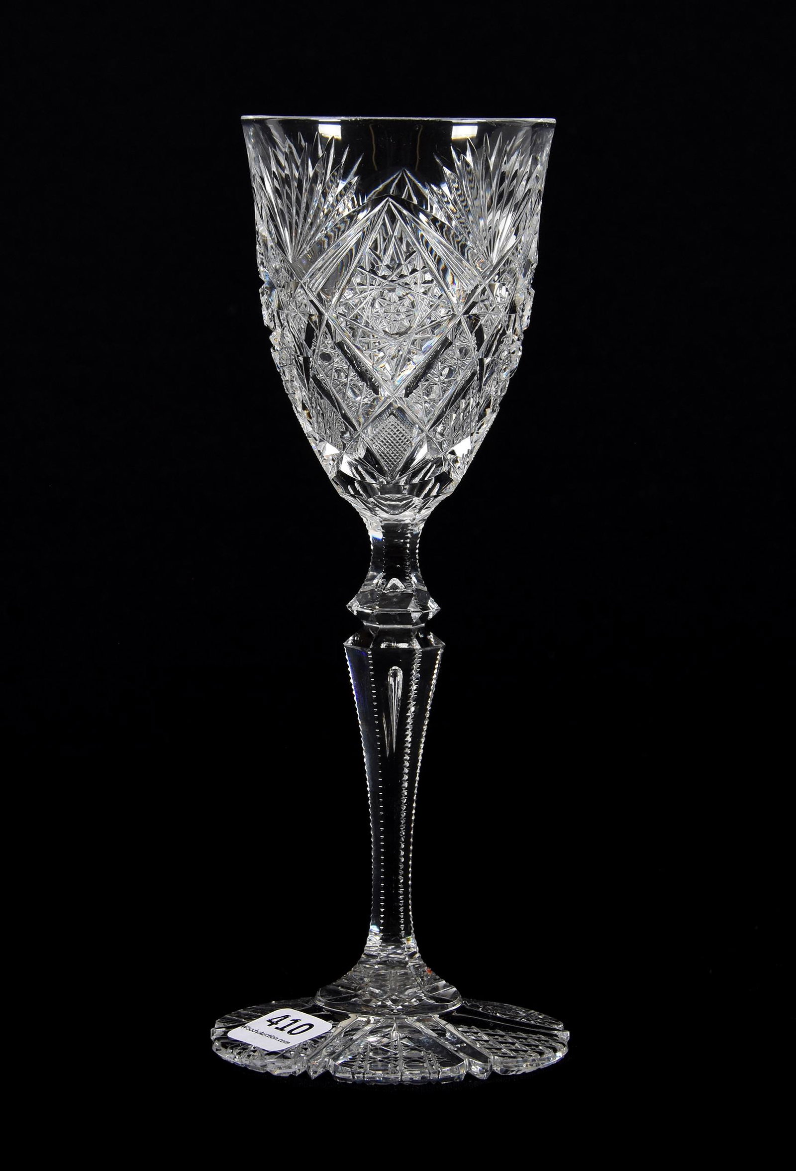 Wine Stem, BPCG, Belgica Pattern By Val St. Lambert: Wine Stem, BPCG, Belgica Pattern By Val St. Lambert, 8", Double Teardrop Stem, Scalloped Pattern Cut Foot, Rasmussen, SD