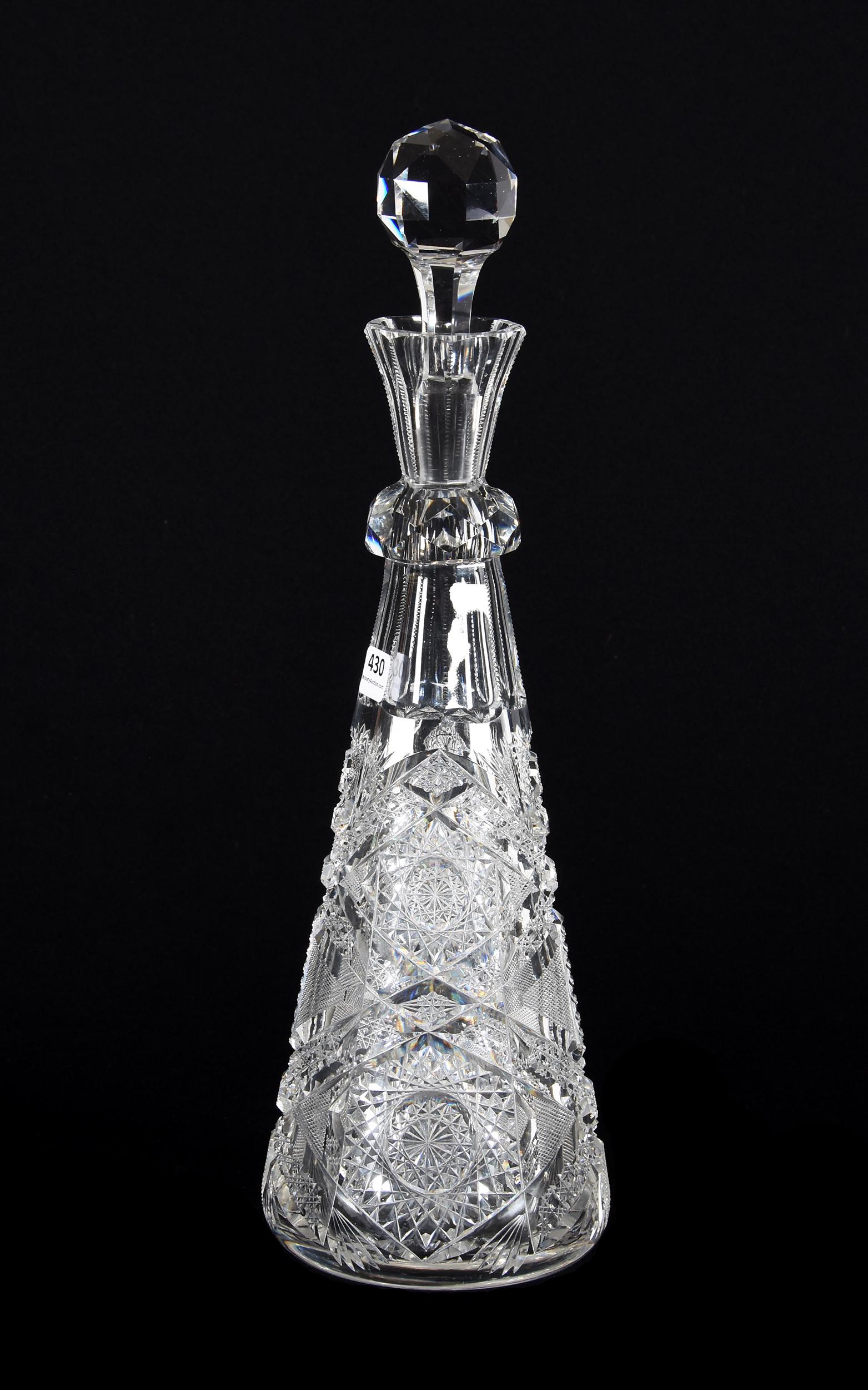 Decanter, ABCG, Carolyn Pattern By J. Hoare: Decanter, ABCG, Carolyn Pattern By J. Hoare, 16.25", Facet Cut Ring Neck, Superb Cutting, Ray Cut Base, Steve Owlett Collection, PA