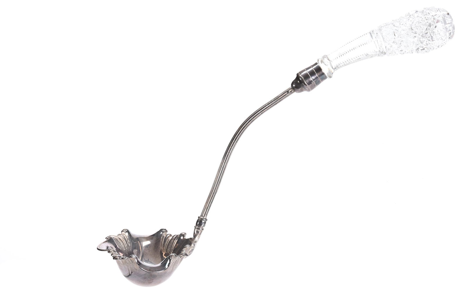 Punch Ladle, ABCG: Punch Ladle, ABCG, 15", Pattern Resembles Two Cut Octagon By Pairpoint With Marked Pairpoint Dipper, Chip On Pattern, Rasmussen, SD