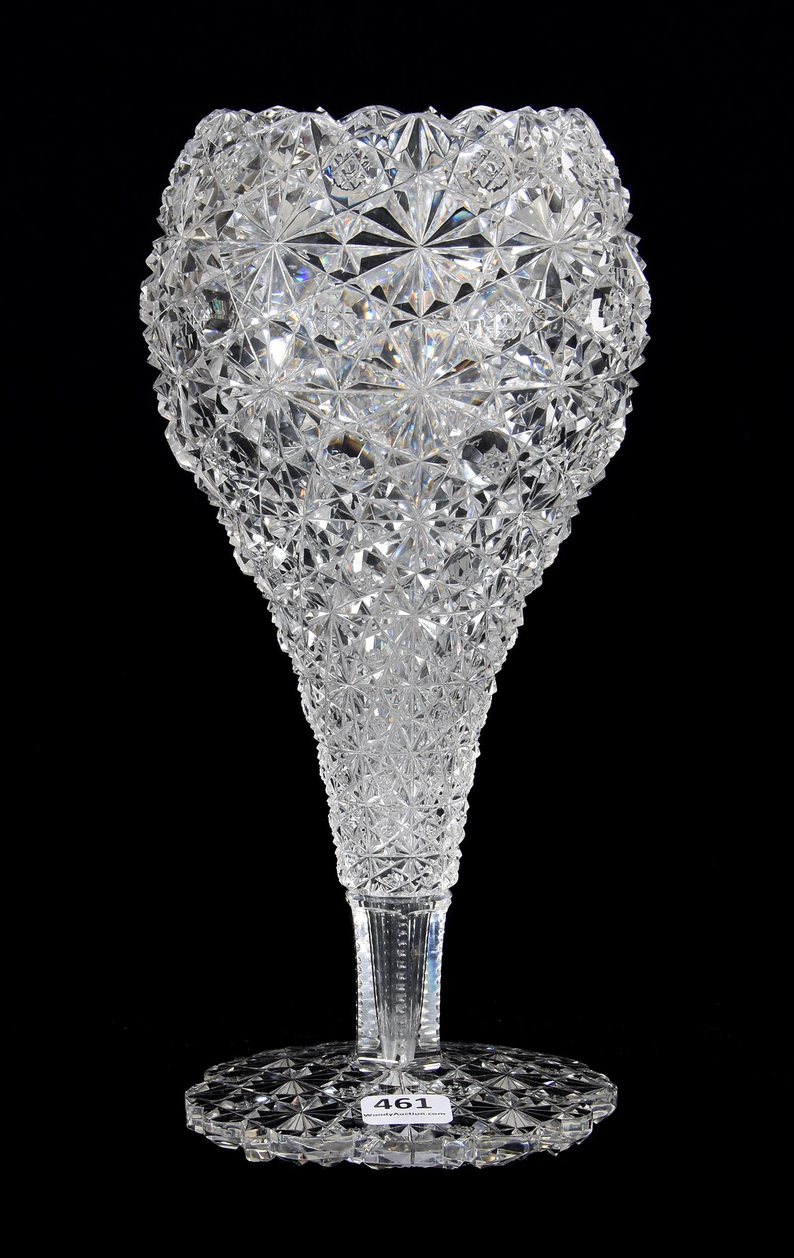 Chalice Vase, ABCG, Persian Pattern By J. Hoare: Chalice Vase, ABCG, Persian Pattern By J. Hoare, 10.25", Fully Cut, Scalloped Pattern Cut Foot, Nearly Imperceptible Professional Restoration To Foot, Steve Owlett Collection, PA