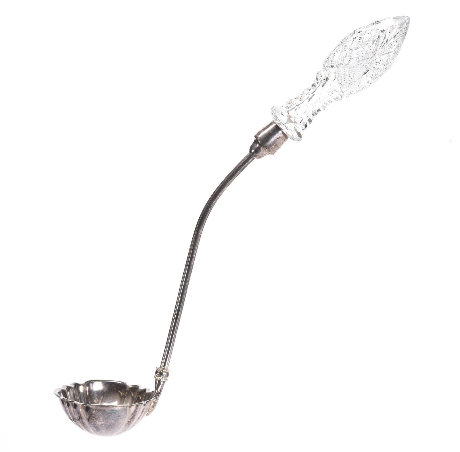 Punch Ladle, ABCG: Punch Ladle, ABCG, 15.5", Crosscut Diamond, Strawberry Diamond And Fan With St. Louis Diamond Highlights, Silverplate Dipper Marked Pairpoint, Rasmussen, SD
