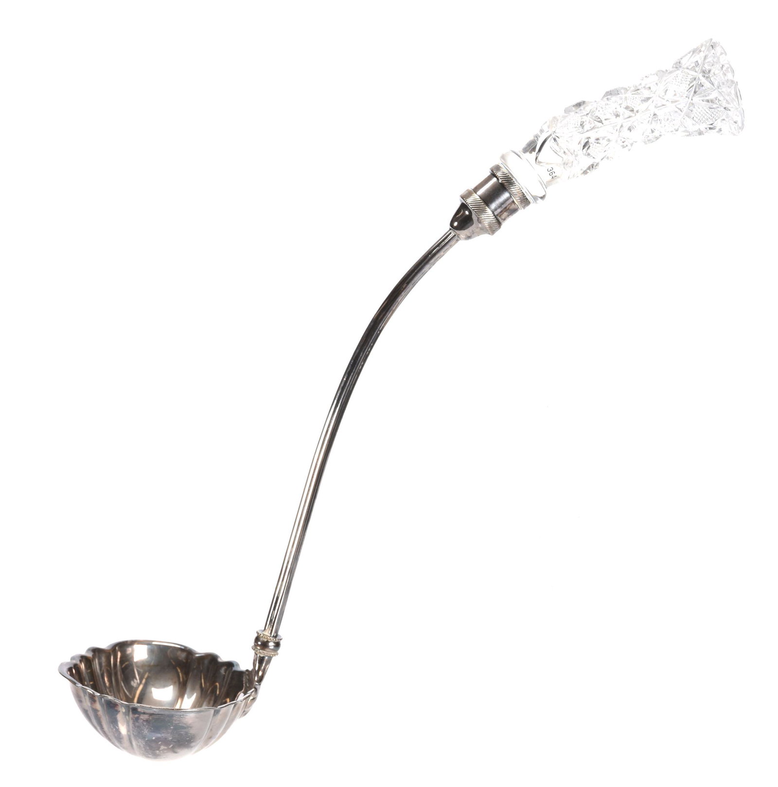 Punch Ladle, ABCG: Punch Ladle, ABCG, 13.75", Hobstar And Strawberry Diamond, Silverplate Dipper Marked Pairpoint, Rasmussen, SD