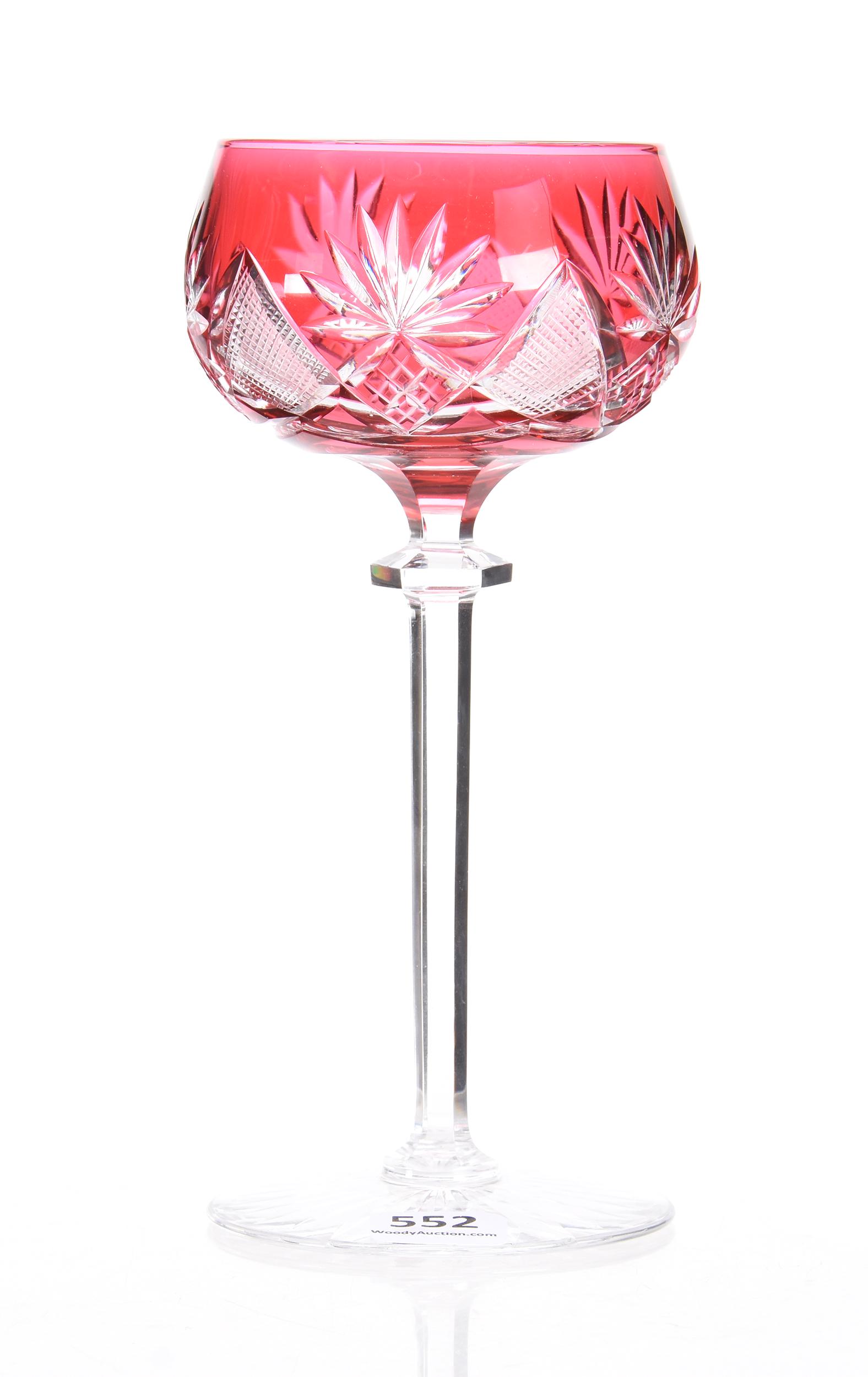 Wine Stem, BPCG, Cranberry Cut To Clear: Wine Stem, BPCG, Cranberry Cut To Clear, 7", Berncastel Pattern By Val St. Lambert, Ray Cut Base, Rasmussen, SD