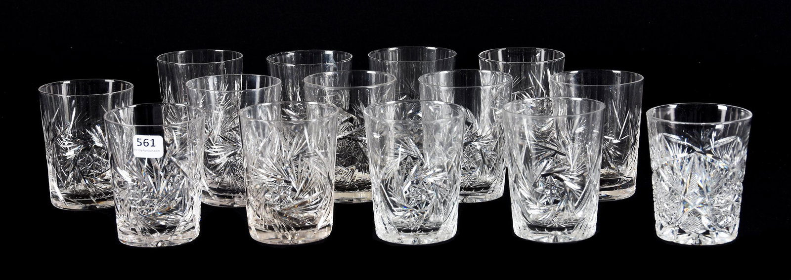 (14) Tumblers, ABCG: (14) Tumblers, ABCG, 4", Assorted Pinwheel Tumblers, One Hobstar Tumbler, Ray Cut Base, Rasmussen, SD