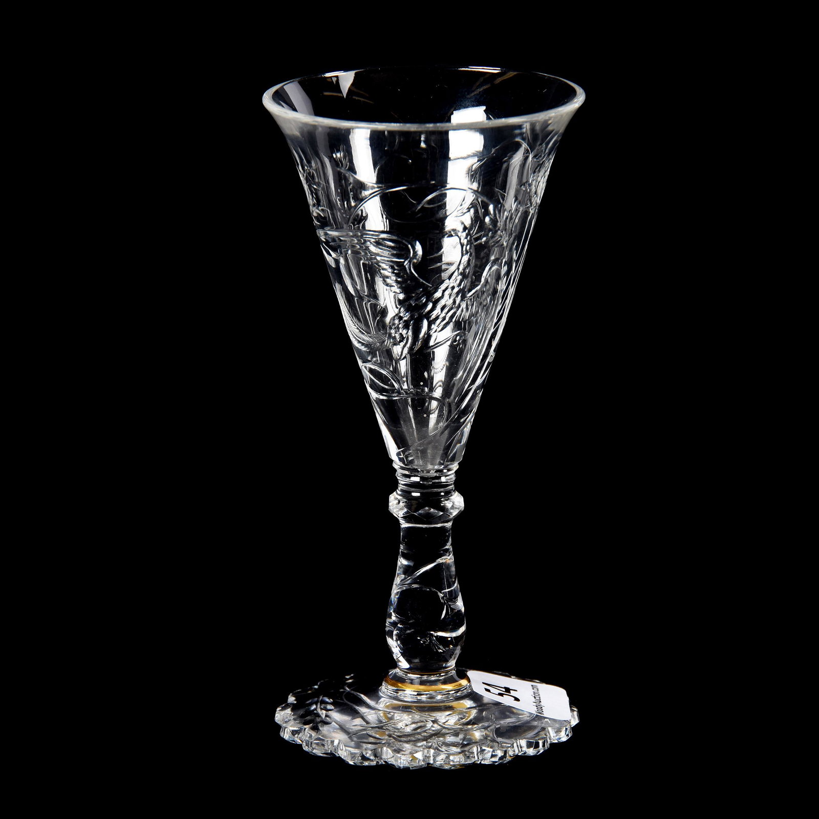 Liqueur Stem, Webb, Engraved Phoenix: Liqueur Stem, Webb, Engraved Phoenix, 4.25", Pattern Cut Stem, Scalloped Foot, Private Collection, CT