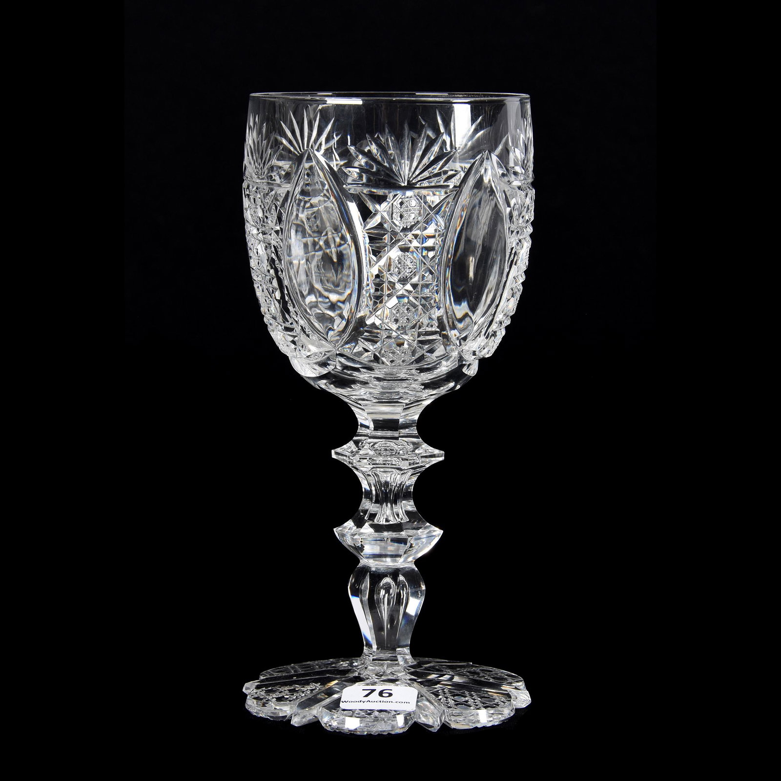 Goblet, BPCG, Val St. Lambert: Goblet, BPCG, Val St. Lambert, 7.25", Cane Button, Fan, Vesica Motif, Apple Core And Teardrop Stem, Scalloped Pattern Cut Foot, Private Collection, CT