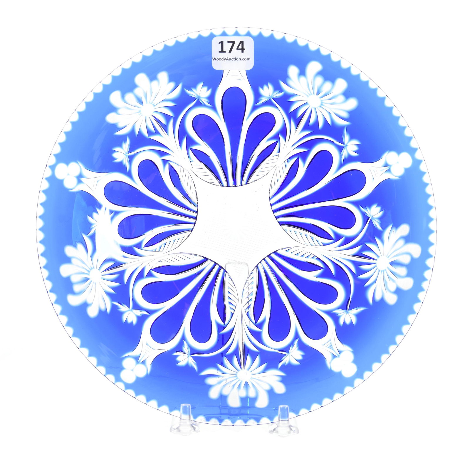 Plate, BPCG By Webb, Blue Cut To Clear: Plate, BPCG By Webb, Blue Cut To Clear, 8.25", Engraved Floral With Shell And Diamond Highlights, Matches Lot #173, 175 & 176, Private Collection, CT