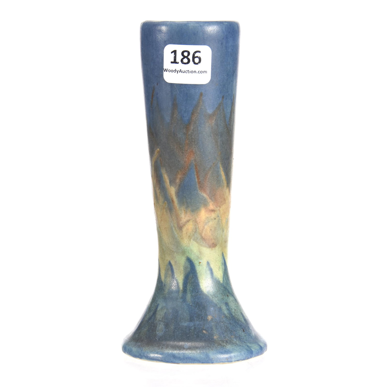 Vase, Art Pottery Marked Zane Ware: Vase, Art Pottery Marked Zane Ware, 6.25", Flame Pattern With Blue, Yellow And Green Tones, Ramsey Estate Collection, KS