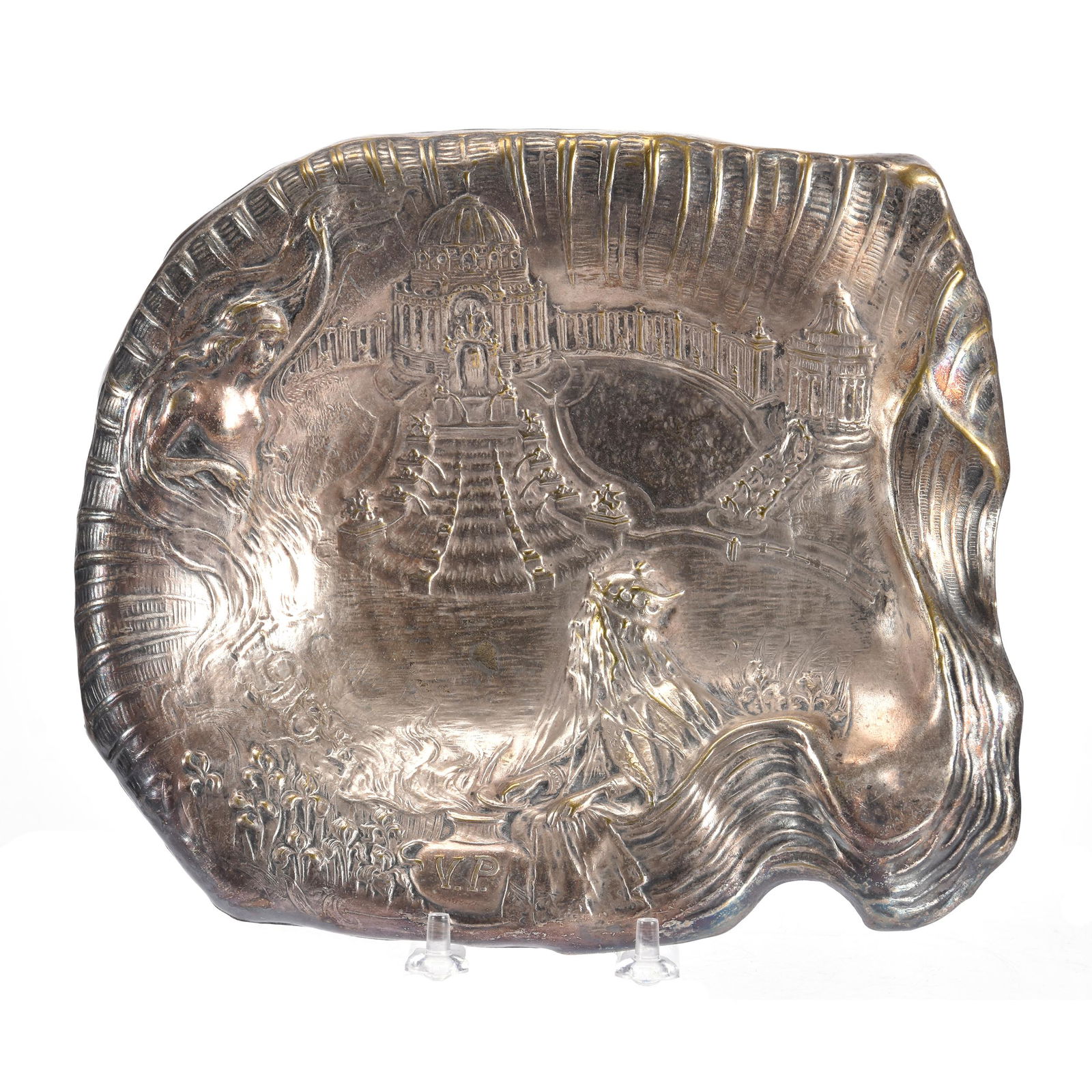 Souvenir Tray, 1904 St. Louis World's Fair: Souvenir Tray, 1904 St. Louis World's Fair, 9" X 8", Silverplate, One Foot Missing, Private Collection
