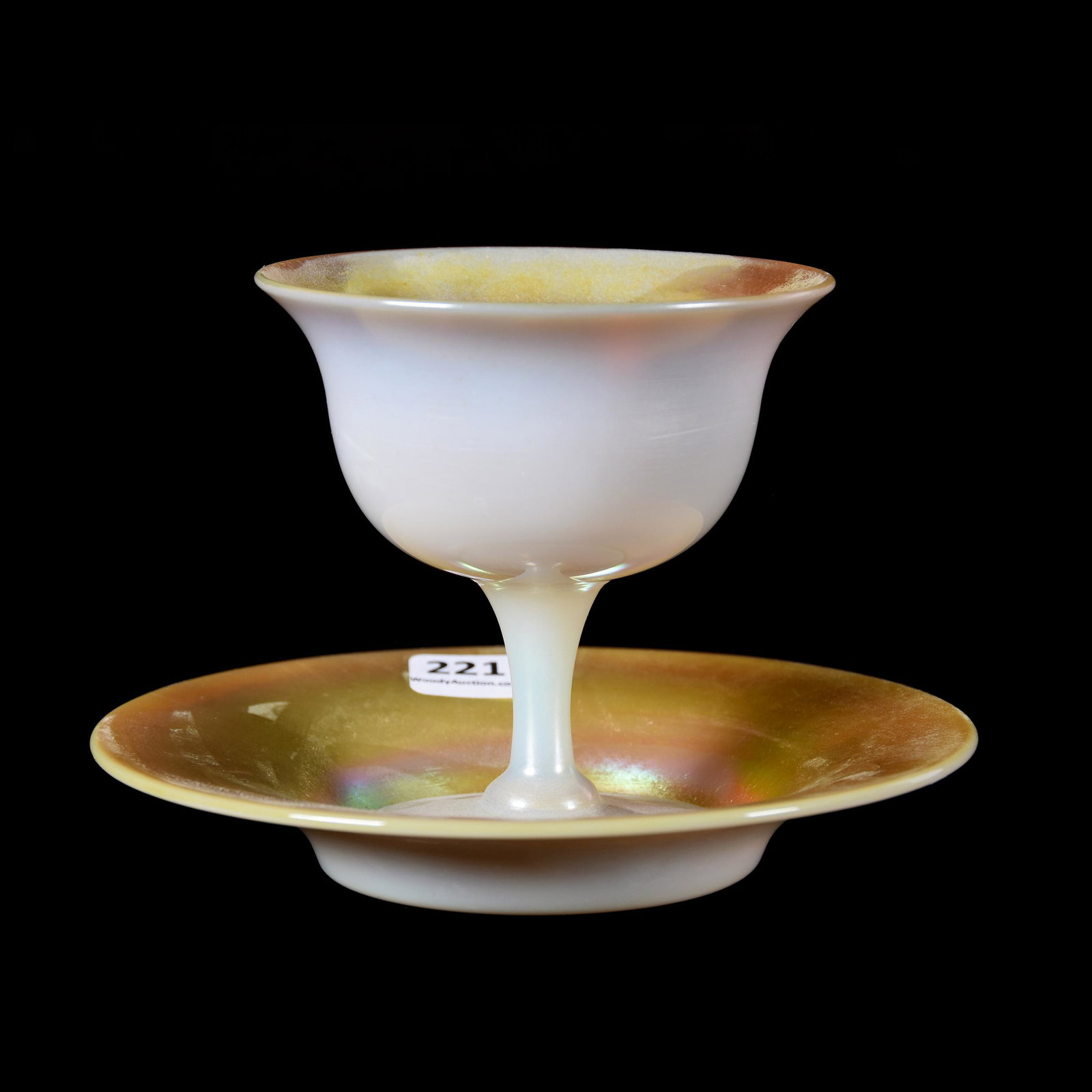 Sherbet With Underplate, Unmarked Steuben Art Glass: Sherbet With Underplate, Unmarked Steuben Art Glass, 4" X 6", Gold Calcite, Nice Color, Private Collection, NJ