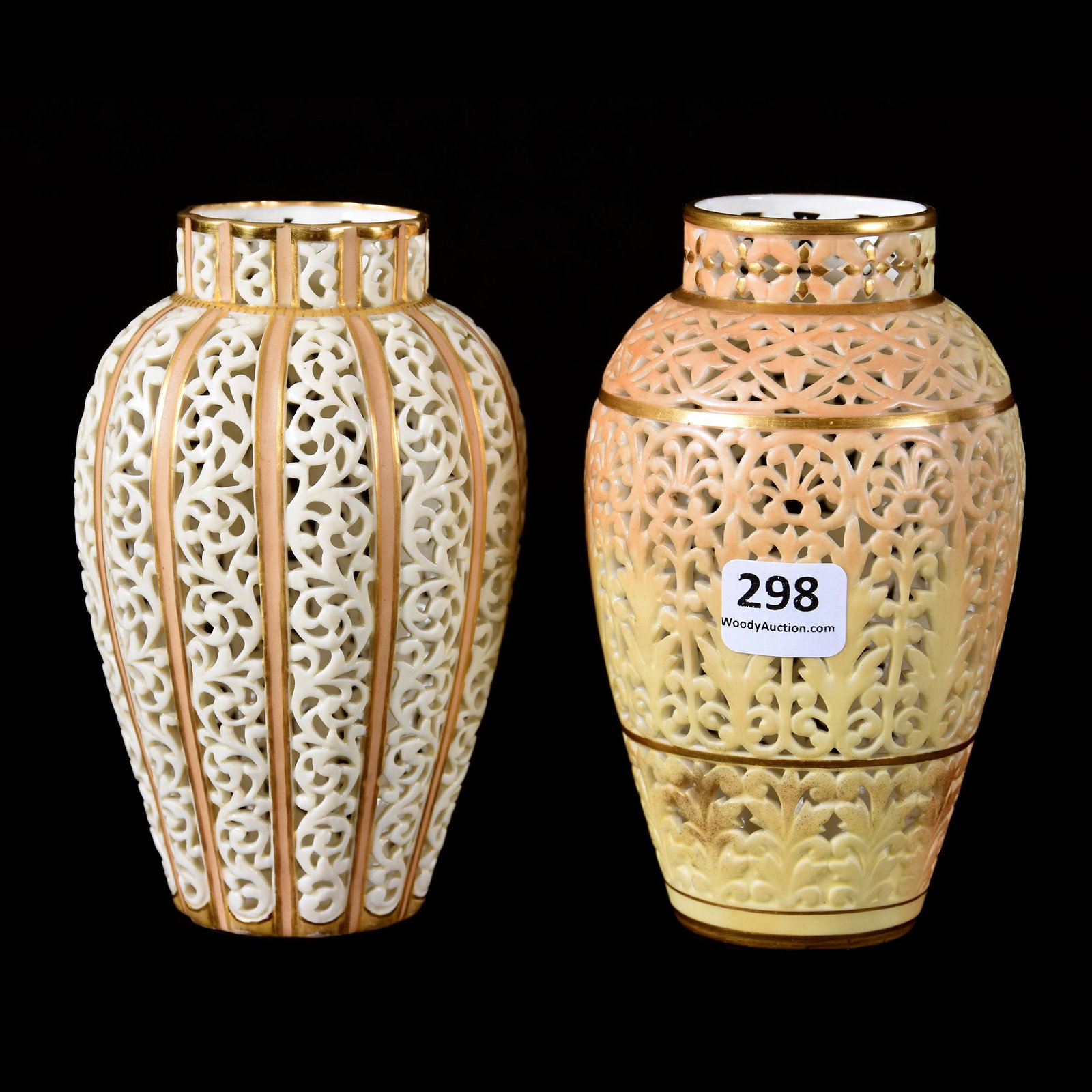 (2) Vases, Reticulated, Marked Royal Worcester: (2) Vases, Reticulated, Marked Royal Worcester, 5.25" X 3", Nice Intricate Detail, Not A Pair, Private Collection, NJ