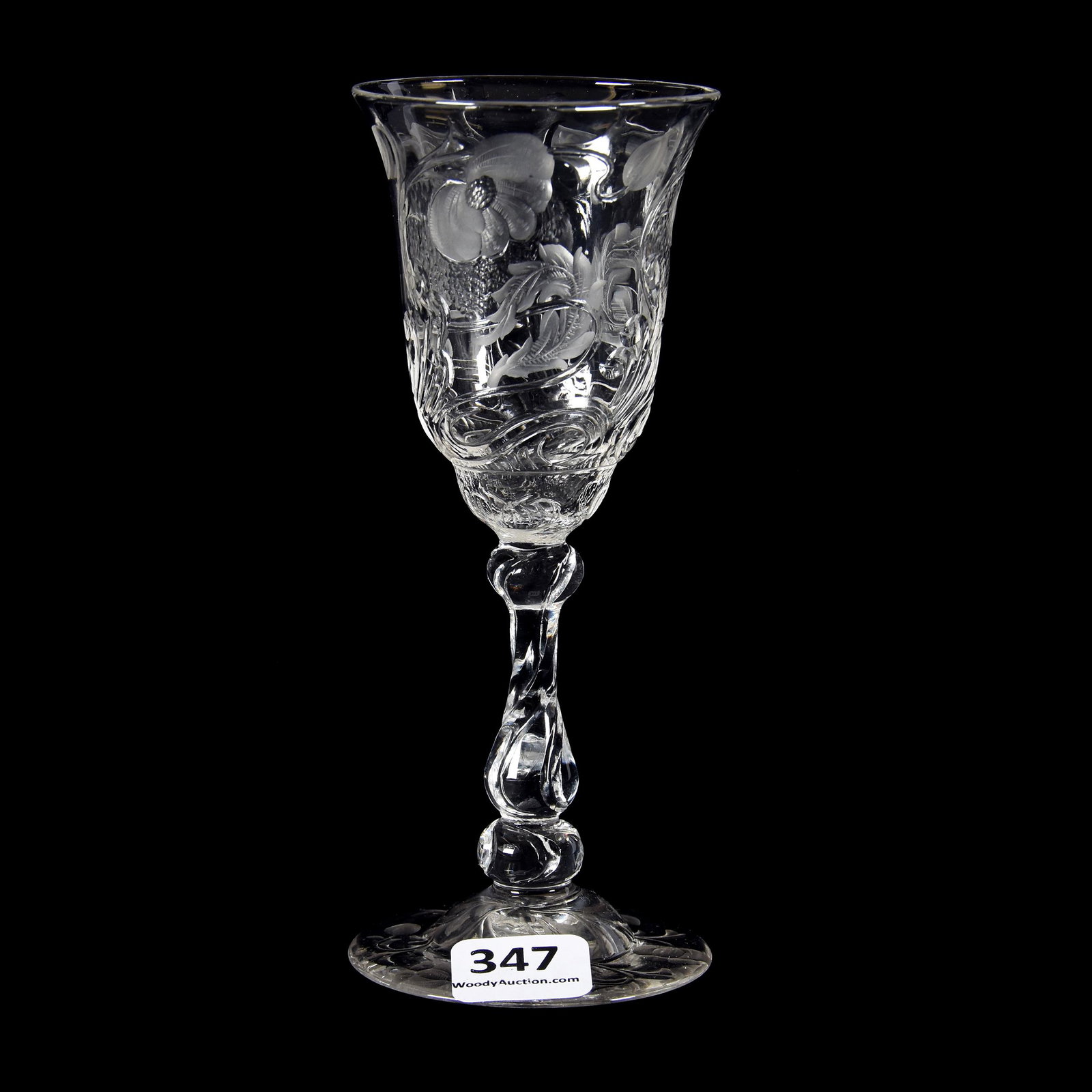 Wine Stem, Rock Crystal: Wine Stem, Rock Crystal, 5.5", Finely Engraved Floral Design, Cut Stem, Pattern Cut Foot, Attributed To Webb, Private Collection, CT