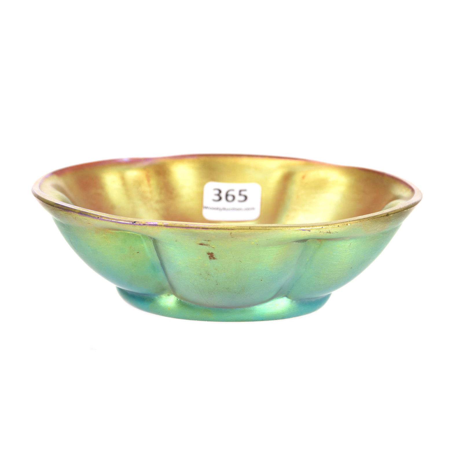 Bowl, Unmarked Steuben Style Art Glass: Bowl, Unmarked Steuben Style Art Glass, 1.75" X 5.75", Gold Iridescent, Polished Pontil, Private Collection, ME. UPDATED 4-8-20: We have been informed that this item is a piece made by WMF / Germany i