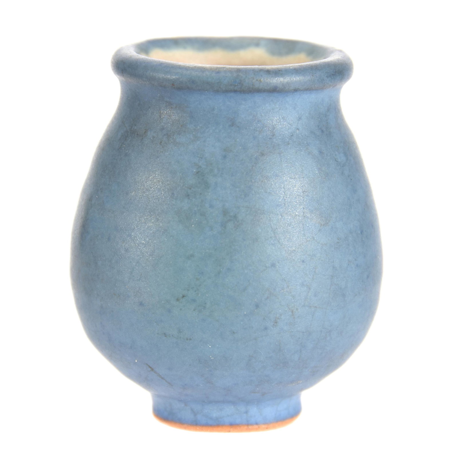 Miniature Vase Marked Newcomb College Art Pottery: Miniature Vase Marked Newcomb College Art Pottery, 2" X 1.75", Blue Glaze, Ramsey Estate Collection, KS