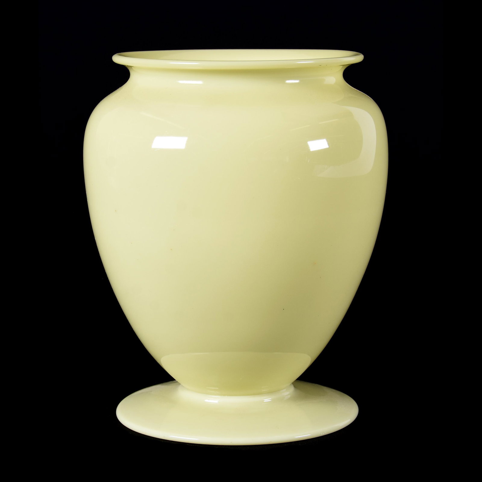 Vase, Unsigned Steuben Ivory Jade Art Glass: Vase, Unsigned Steuben Ivory Jade Art Glass, 7" X 5.75", Unusual, Nice Large Foot, Polished Pontil, Private Collection, ME