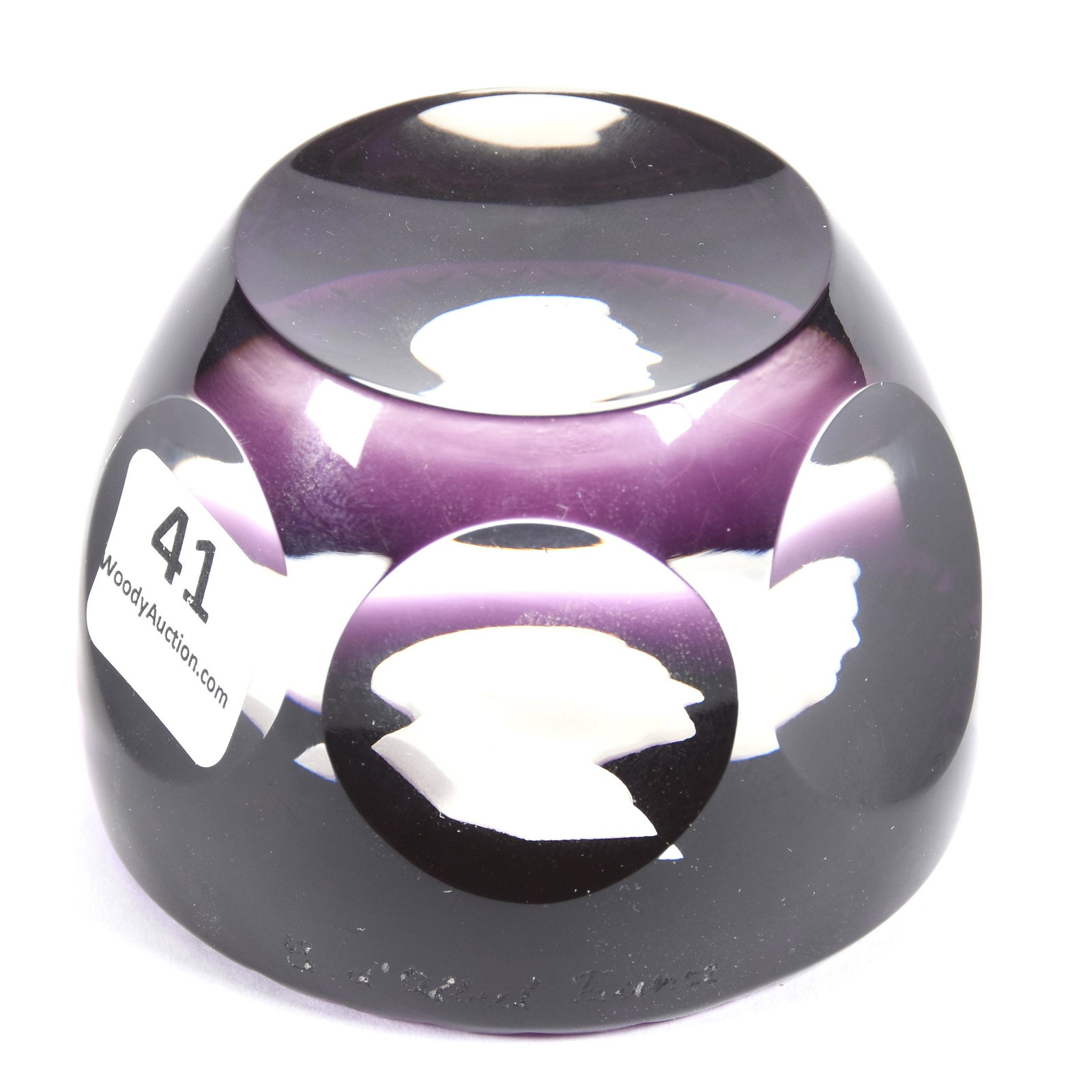 Sulphide Portrait Paperweight: Sulphide Portrait Paperweight, Inscribed Near Base "Cristal D'Albert" Attributed to Franklin Mint, Portrait of Franklin D. Roosevelt, Transparent Plum Ground, Ron Duncan/Allen Goodwin
