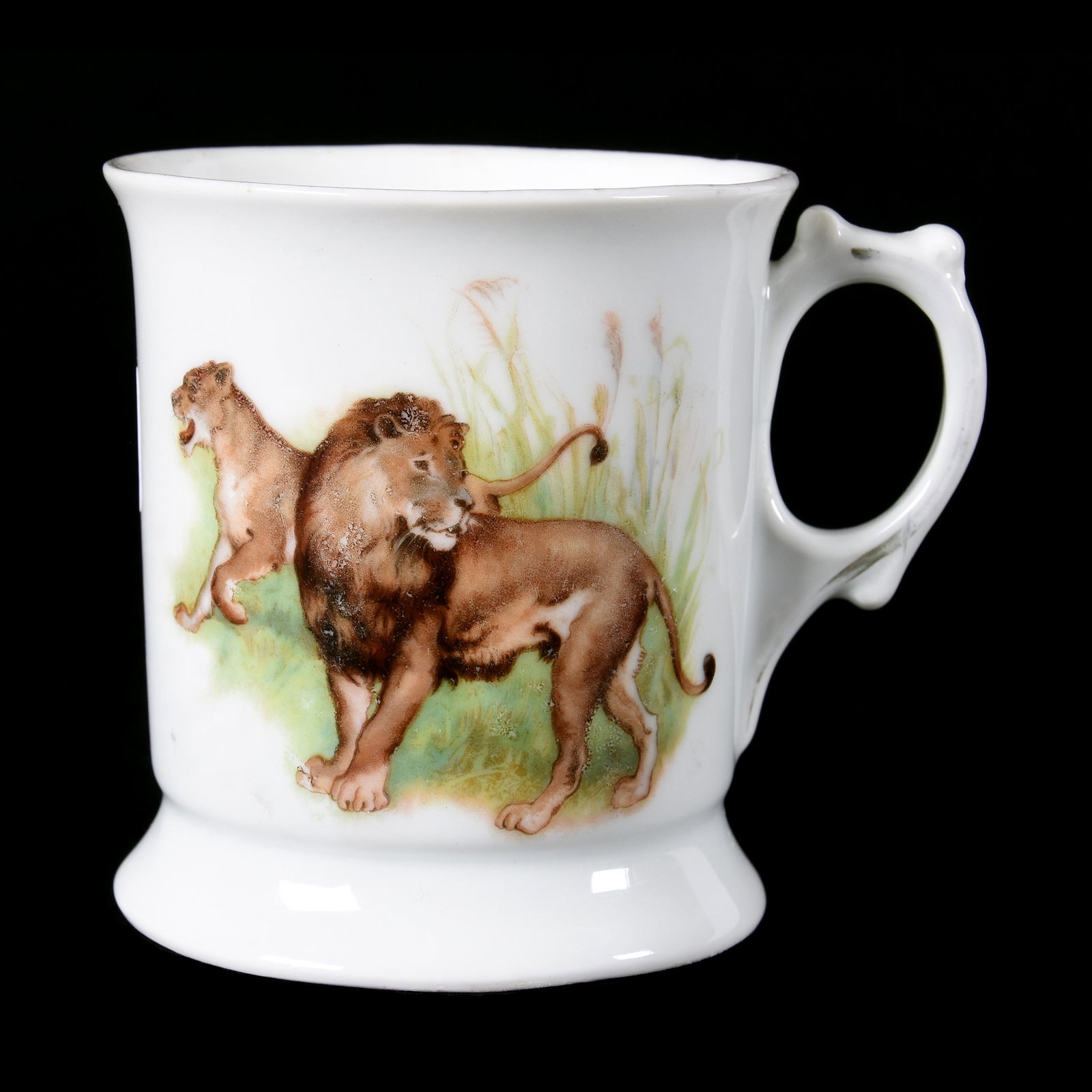 Shaving Mug, Unmarked Germany, Rare Lion Decor: Shaving Mug, Unmarked Germany, Rare Lion Decor, 3.5", White Background, The Clarence Meyer Estate, KS