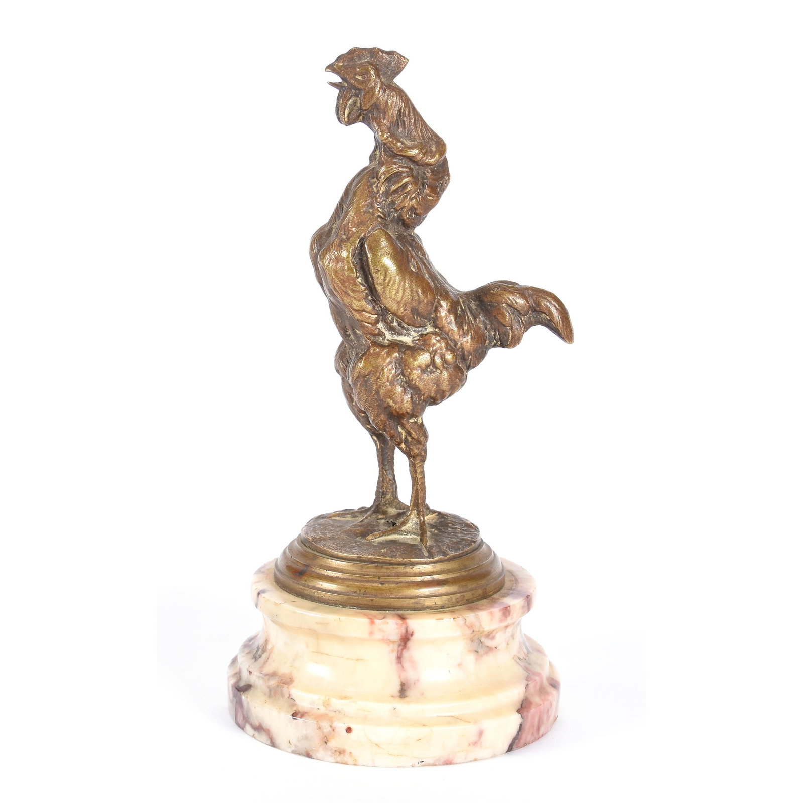 Brass Rooster On Marble Base: Brass Rooster on Marble Base, 6.25", Rooster in Act of Crowing, Ron Duncan/Allen Goodwin