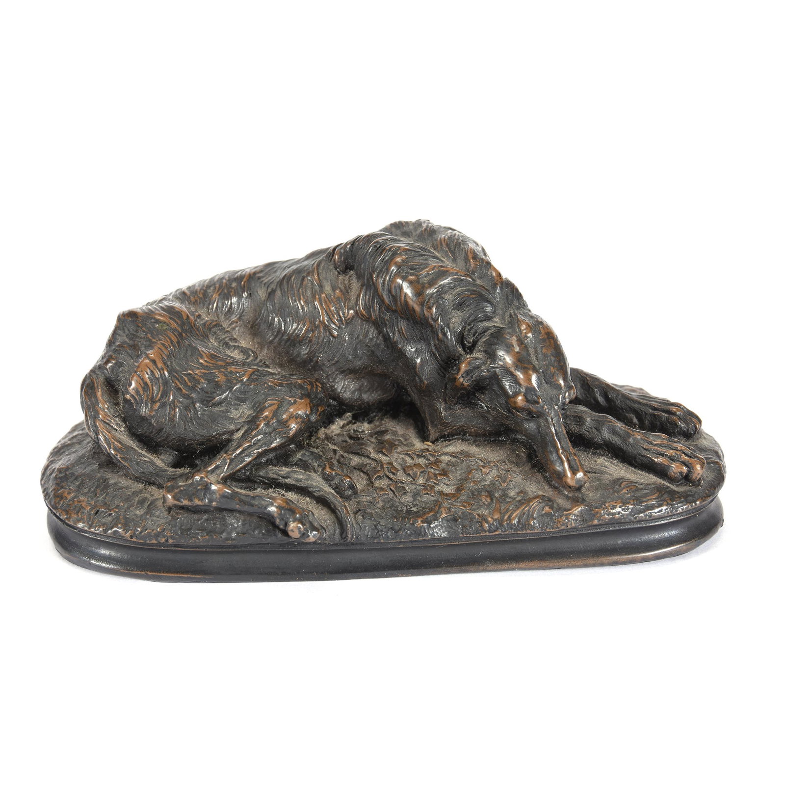 Bronze Figure Of Deerhound At Rest: Bronze Figure of Deerhound at Rest, 2.5" x 5.5", No Visible Maker's Mark, Nice Quality, Ron Duncan/Allen Goodwin