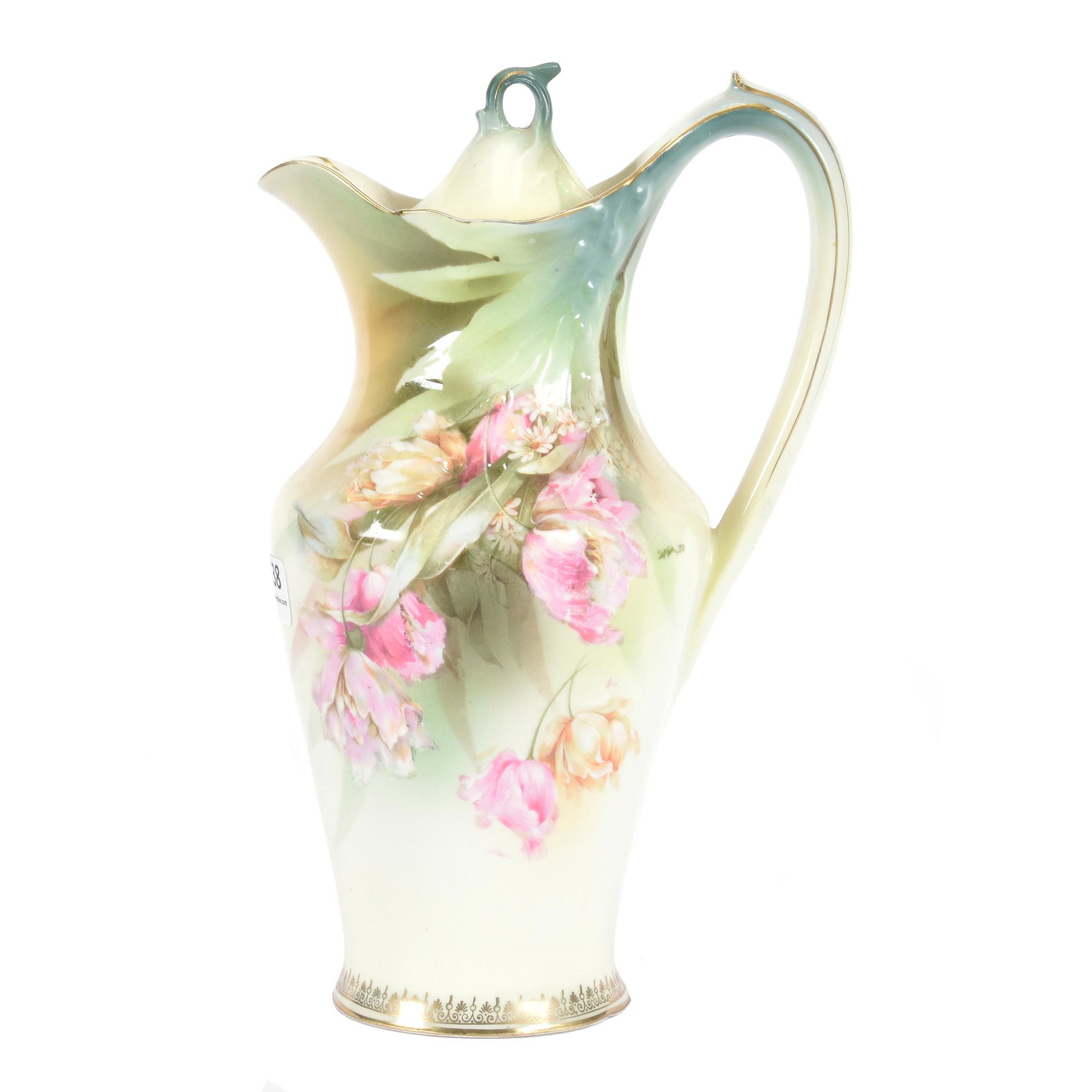 Chocolate Pot Marked RSP: Chocolate Pot Marked RSP, 9.75", Lily of Valley Mold, Green, Brown and White Tones with Floral Decor, Nice Quality, Dean and Marilyn Zellers, KS