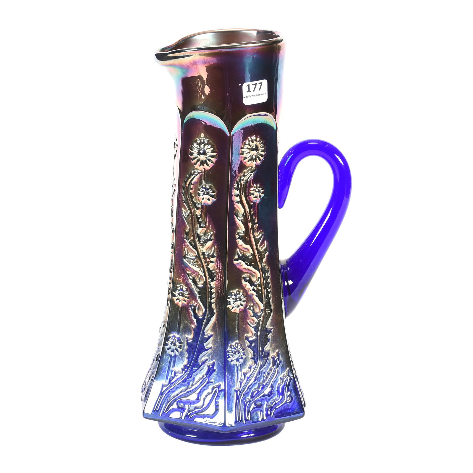 Tankard, Carnival Glass, Fenton's Paneled Dandelion: Tankard, Carnival Glass, Fenton's Paneled Dandelion, 12.75", Blue, Ron Duncan/Allen Goodwin