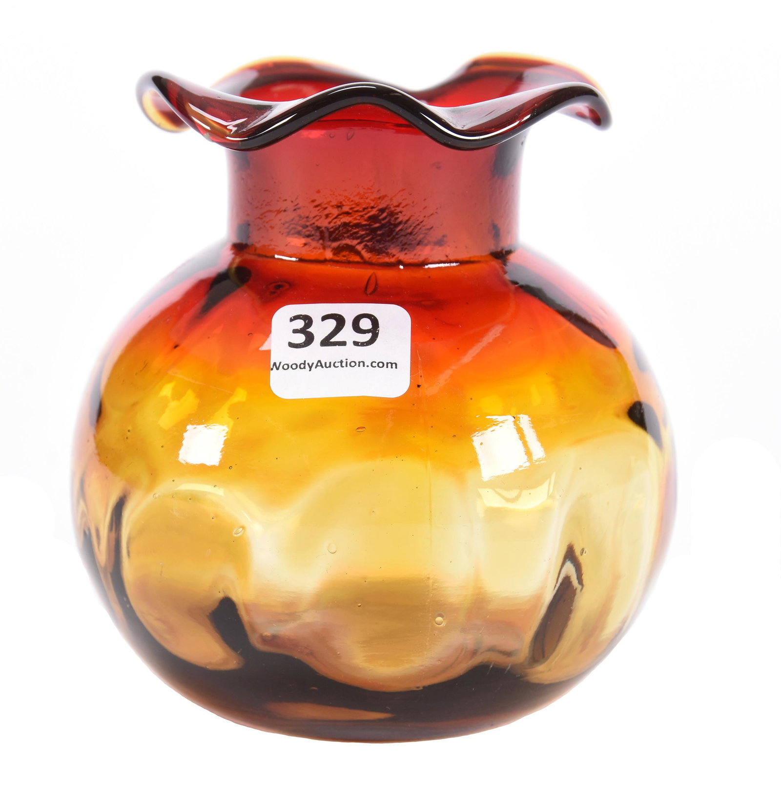 Vase, Amberina Coinspot Art Glass: Vase, Amberina Coinspot Art Glass, 4.25" x 3.75", Ruffled Rim, Age Unknown, Ron Duncan/Allen Goodwin