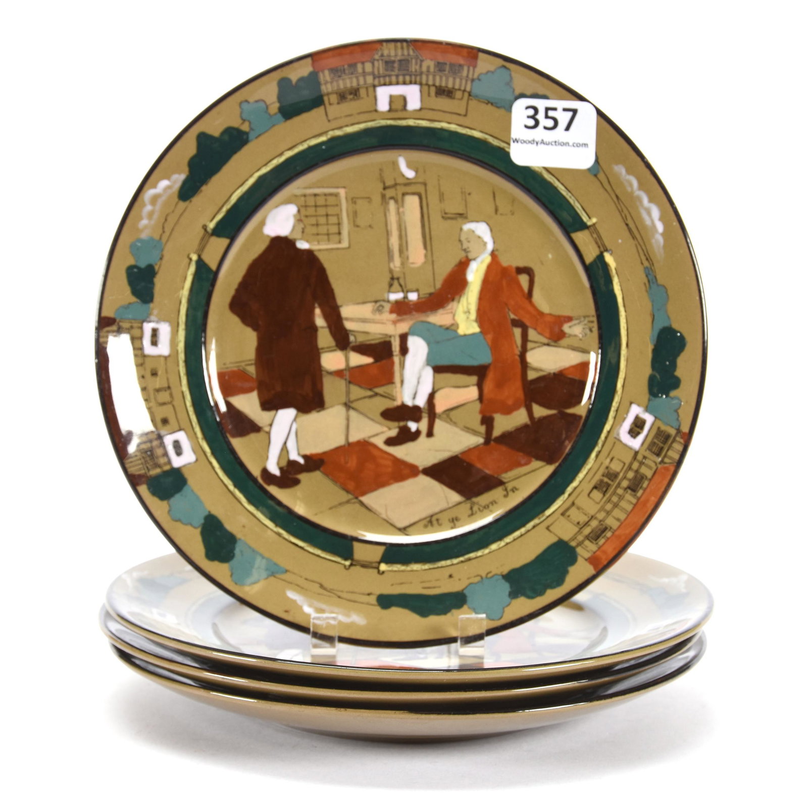 (4) Buffalo Pottery Deldare Ware Plates: (4) Buffalo Pottery Deldare Ware Plates, 6.25", All Same Scene - at Ye Lion Inn, Ron Duncan/Allen Goodwin