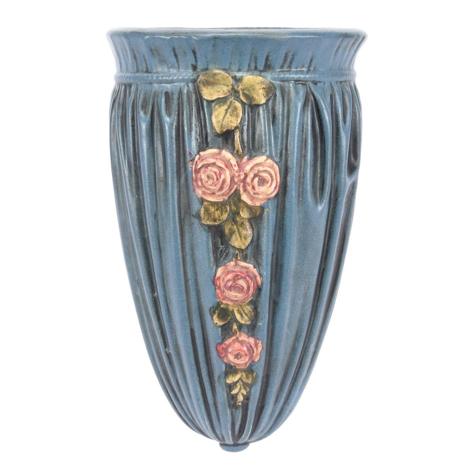 Wall Vase, Unmarked Weller Art Pottery: Wall Vase, Unmarked Weller Art Pottery, 9", Blue Drapery Pattern, Ron Duncan/Allen Goodwin