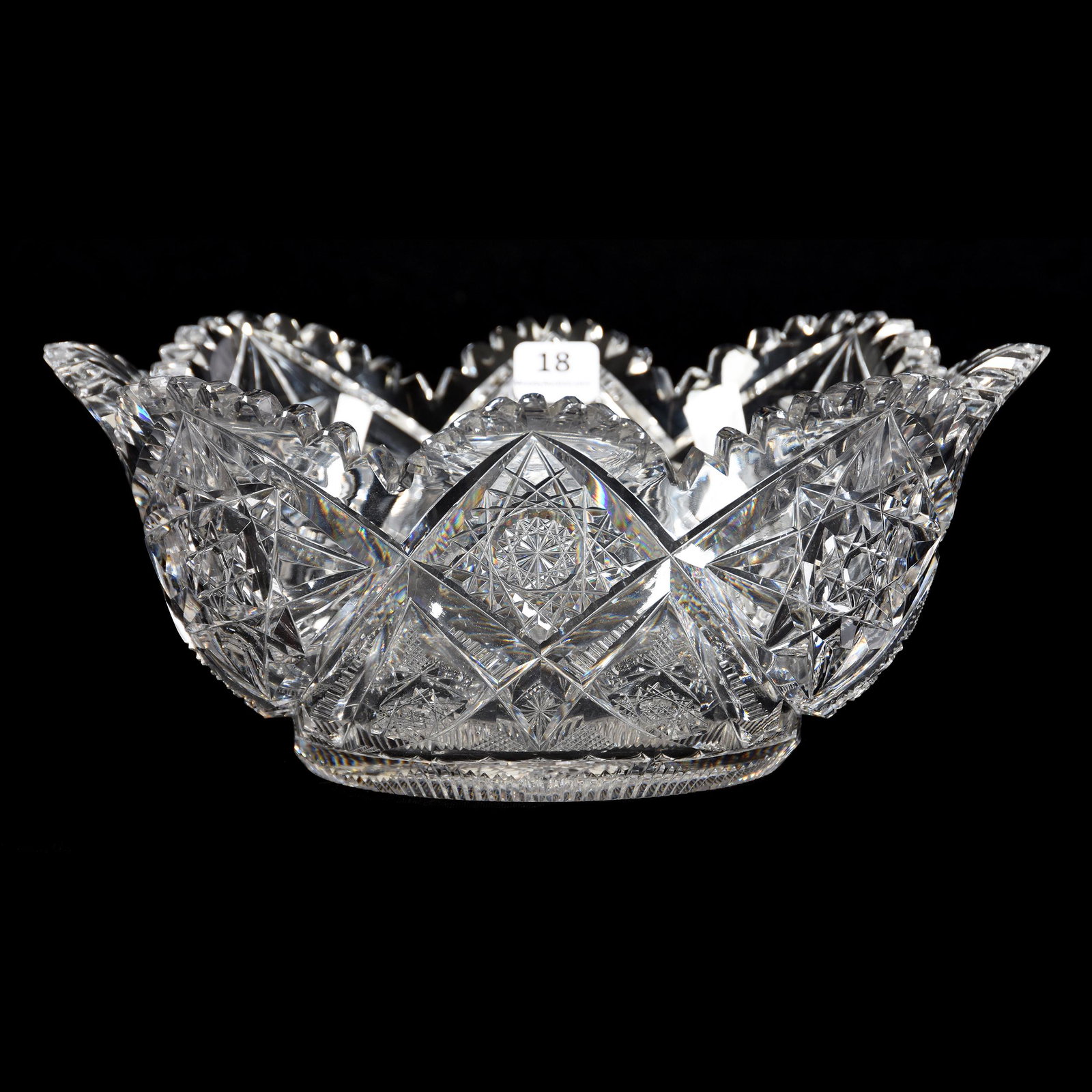 Bowl, Blown Mold, ABCG, Signed Hawkes: Bowl, Blown Mold, ABCG, Signed Hawkes, 4.25" X 9.5", Hobstar, Strawberry Diamond, Prism and Star Motif, Large Hobstar Center, Nice Quality, Mike & Mary Ann Callahan, OK