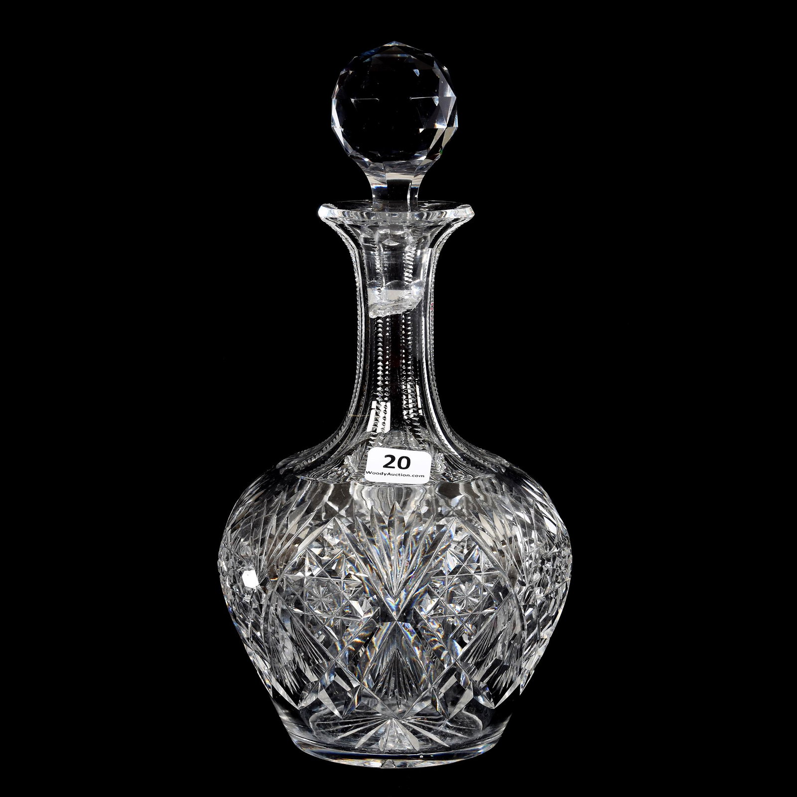 Decanter, American Brilliant Cut Glass: Decanter, ABCG, 9.75", Hobstar, Clear Bar and Fan Motif, Ray Cut Base, Mike & Mary Ann Callahan, OK