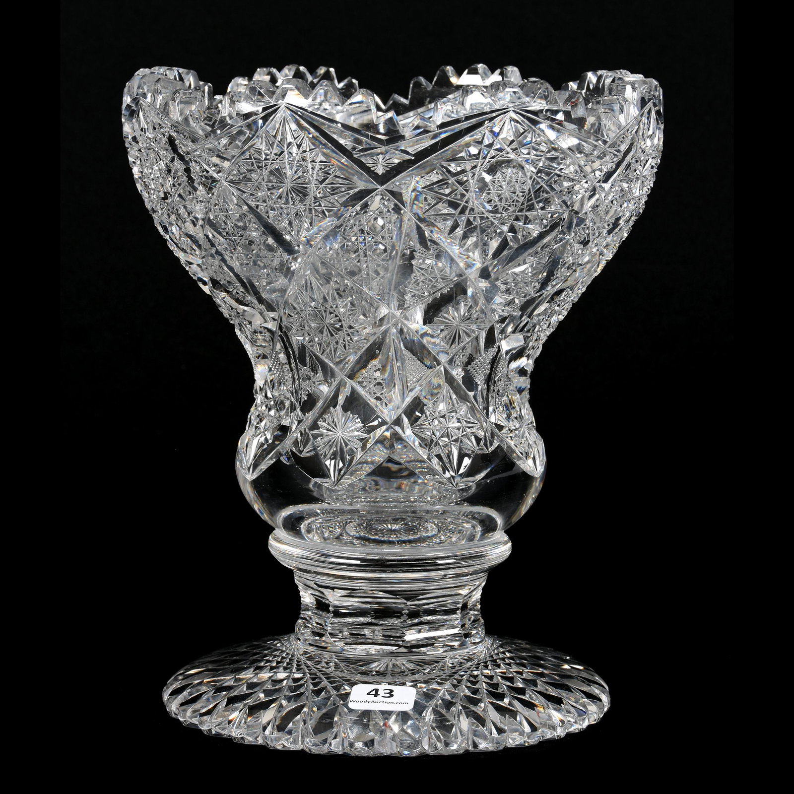 Pedestal Vase, ABCG, Roman by Kelly & Steinman: Pedestal Vase, ABCG, Roman Pattern by Kelly & Steinman, 9" X 7.5", Beautiful Form, Heavy Blank, Large Hobstar Foot, Mike & Mary Ann Callahan, OK