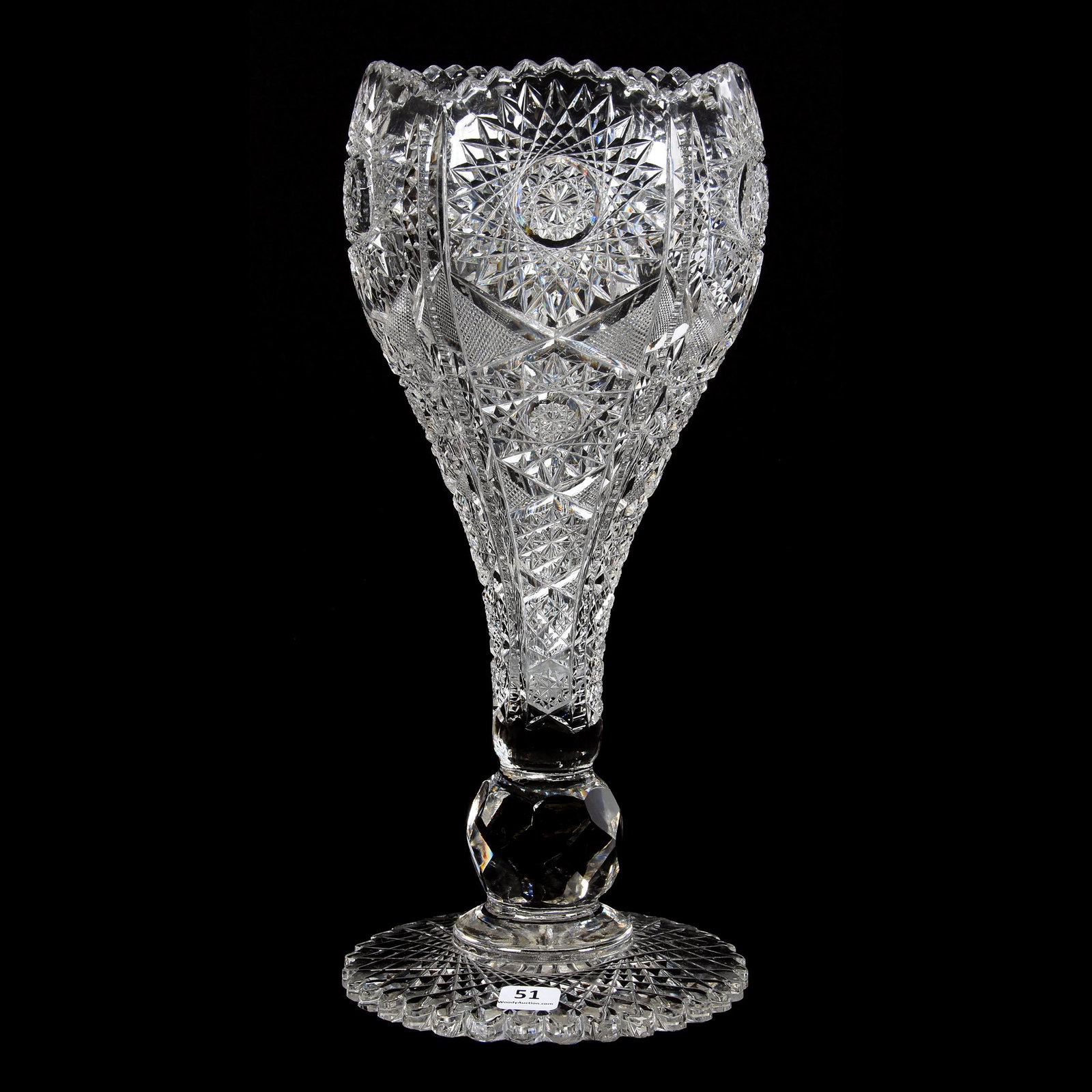 Chalice Vase, ABCG, Norman by Kelly & Steinman: Chalice Vase, ABCG, Norman Pattern by Kelly & Steinman, 13.75", Large Scalloped Hobstar Foot, Nice Quality Vase, Mike & Mary Ann Callahan, OK