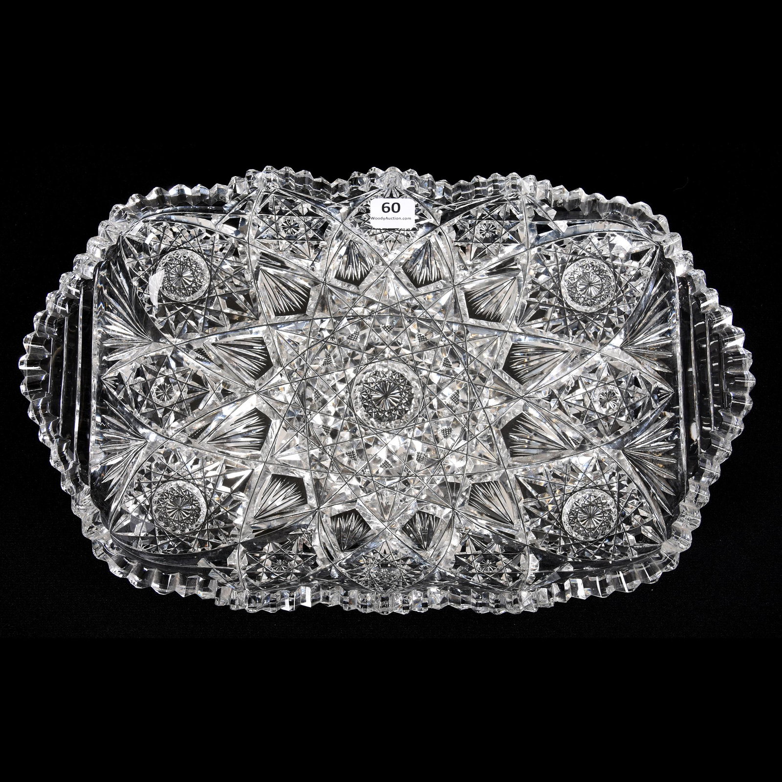 Tray, American Brilliant Cut Glass: Tray, ABCG, 13.5" X 8.5", Large Hobstar Center, Hobstar and Fan Border, Mike & Mary Ann Callahan, OK