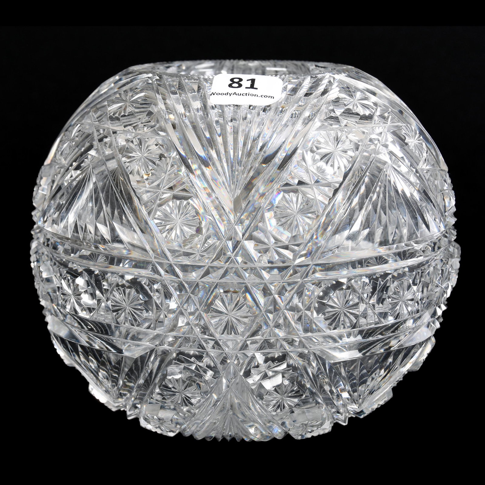 Rose Bowl, American Brilliant Cut Glass: Rose Bowl, ABCG, 5" X 5.5", Crossed Bars with Star Buttons and Fan Highlights, Notched Rim, Ray Cut Base, Some Pattern Roughness, Mike & Mary Ann Callahan, OK