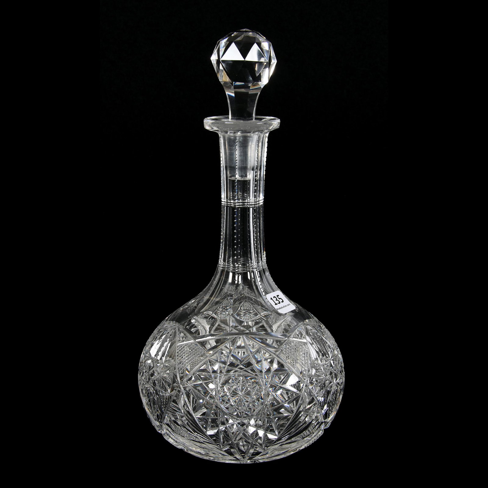 Decanter, American Brilliant Cut Glass: Decanter, ABCG, 11", Hobstar, Strawberry Diamond and Fan Motif, Ray Cut Base, Mike & Mary Ann Callahan, OK