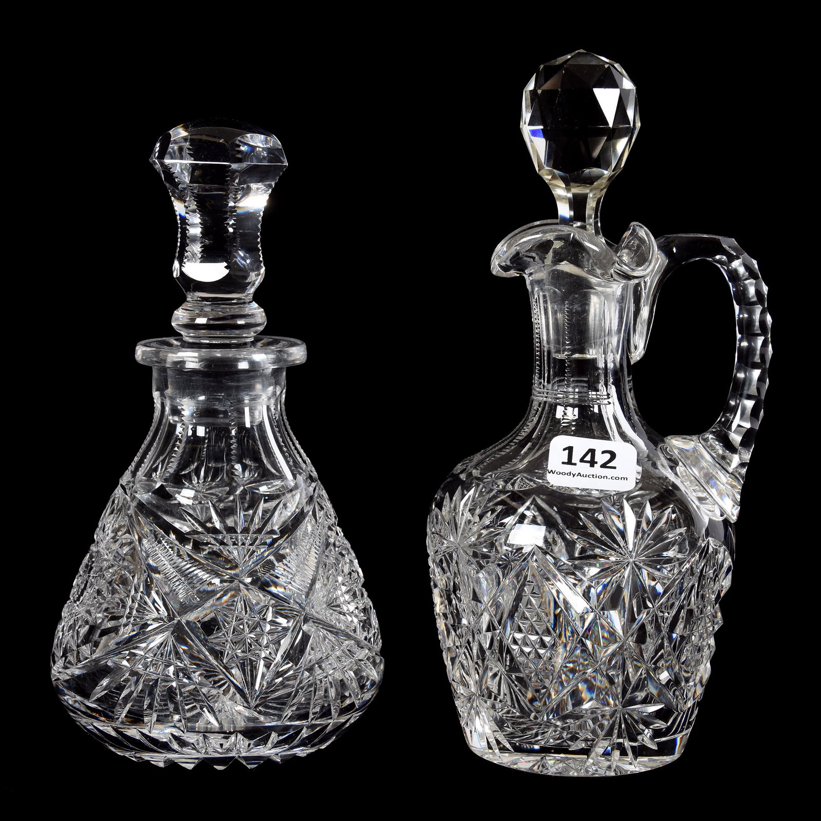 (2) Cruet Bottles, ABCG: (2) Cruet Bottles, ABCG, (1) 7.25" Bedford Pattern by Mt. Washington, (1) 6.5" Hobstar, Zipper and Fan Motif, Mike & Mary Ann Callahan, OK