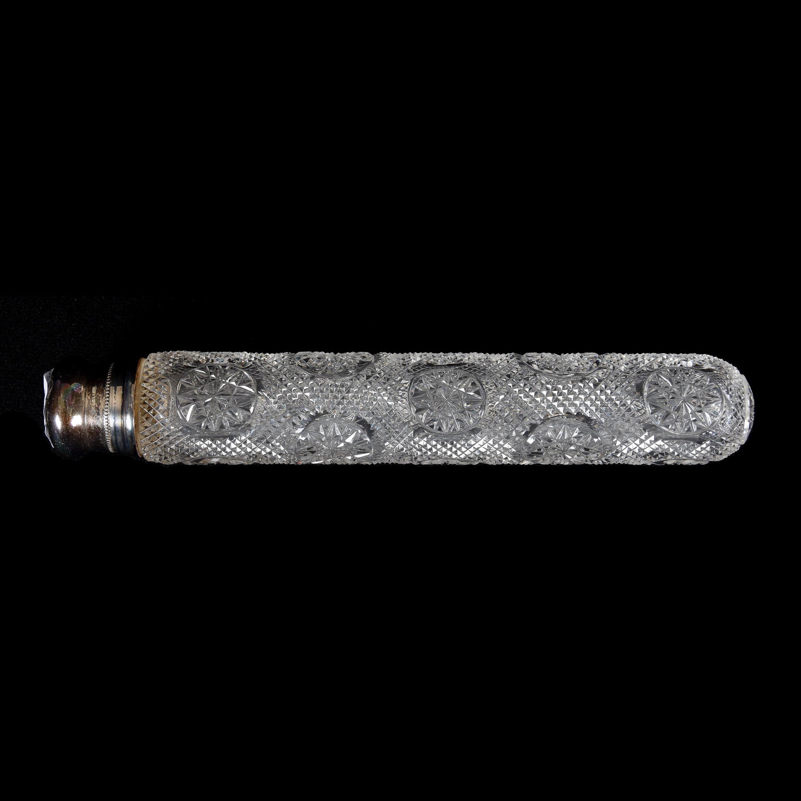 Lay-Down Perfume, ABCG: Lay-Down Perfume, ABCG, 8.5", Completely Cut, Circular Hobstars Spaced Over Strawberry Diamond Field, Sterling Silver Twist Cap, Mike & Mary Ann Callahan, OK