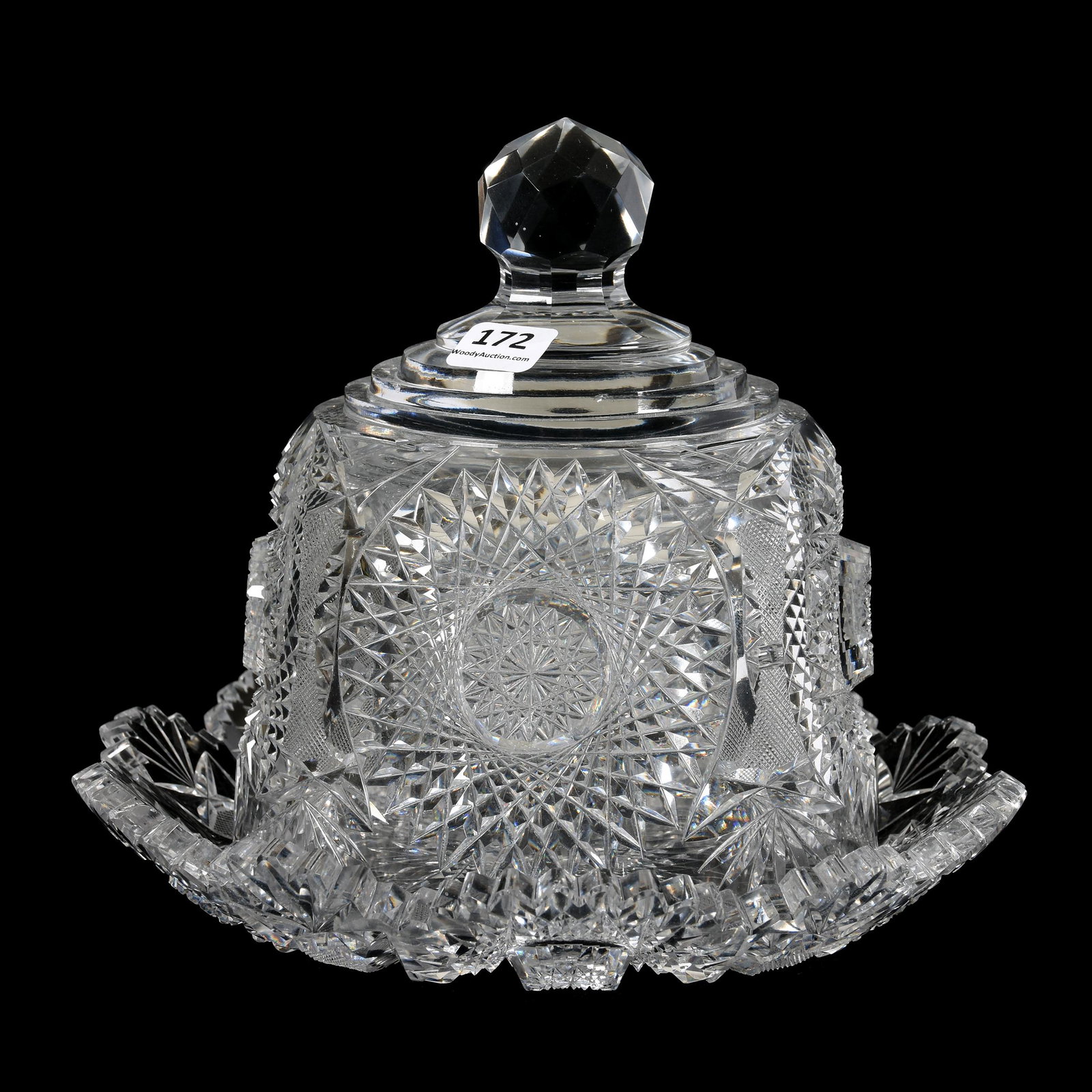 Cheese Dish, ABCG: Cheese Dish, ABCG, 7" X 8.75", Large Hobstar Separated by Strawberry Diamond and Fan Panels, Mike & Mary Ann Callahan, OK