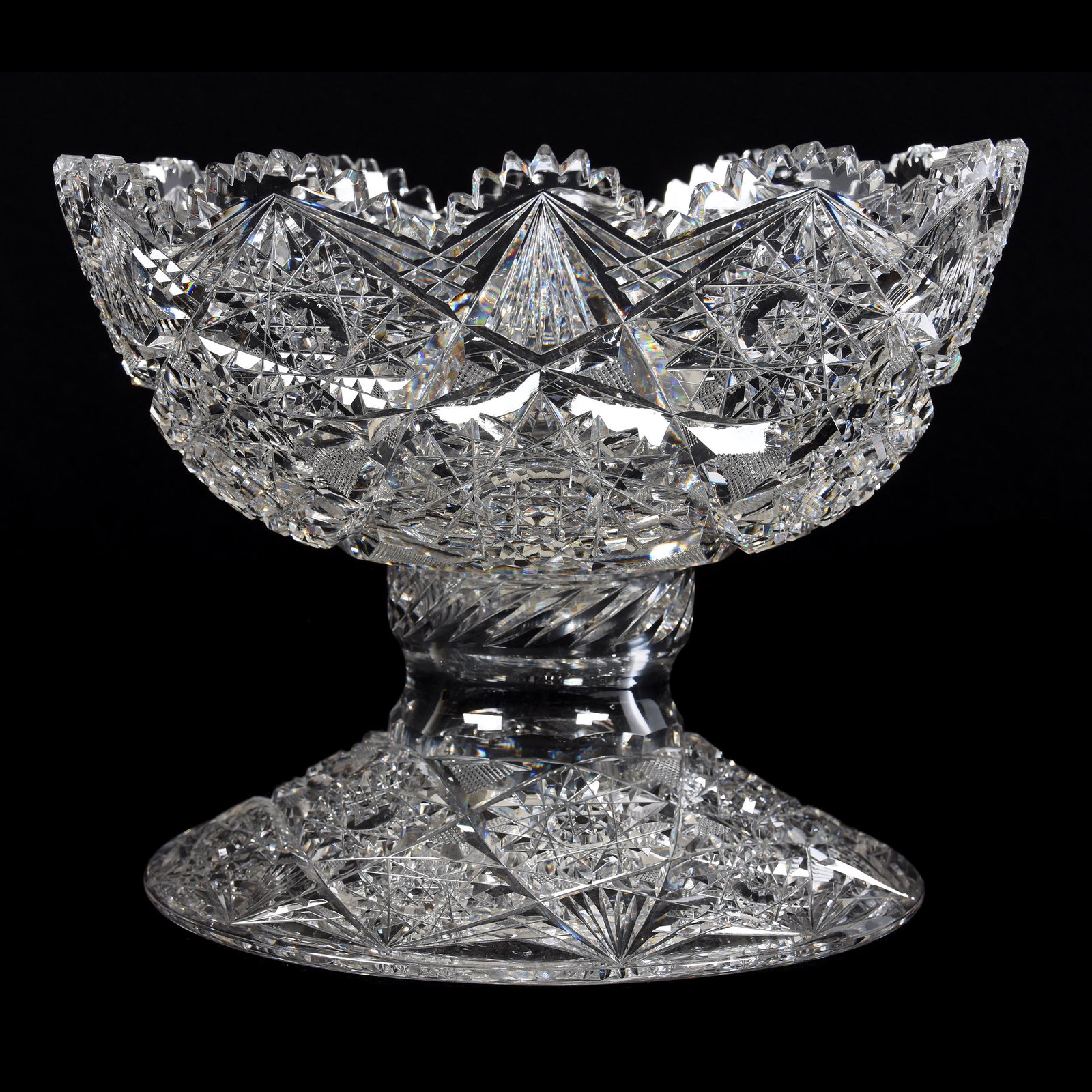 Egg Nog Bowl, Two Part, ABCG: Egg Nog Bowl, Two Part, ABCG, 8" X 10", Hobstar, Strawberry Diamond and Fan Motif, Skirted Pattern Cut Base, Mike & Mary Ann Callahan, OK