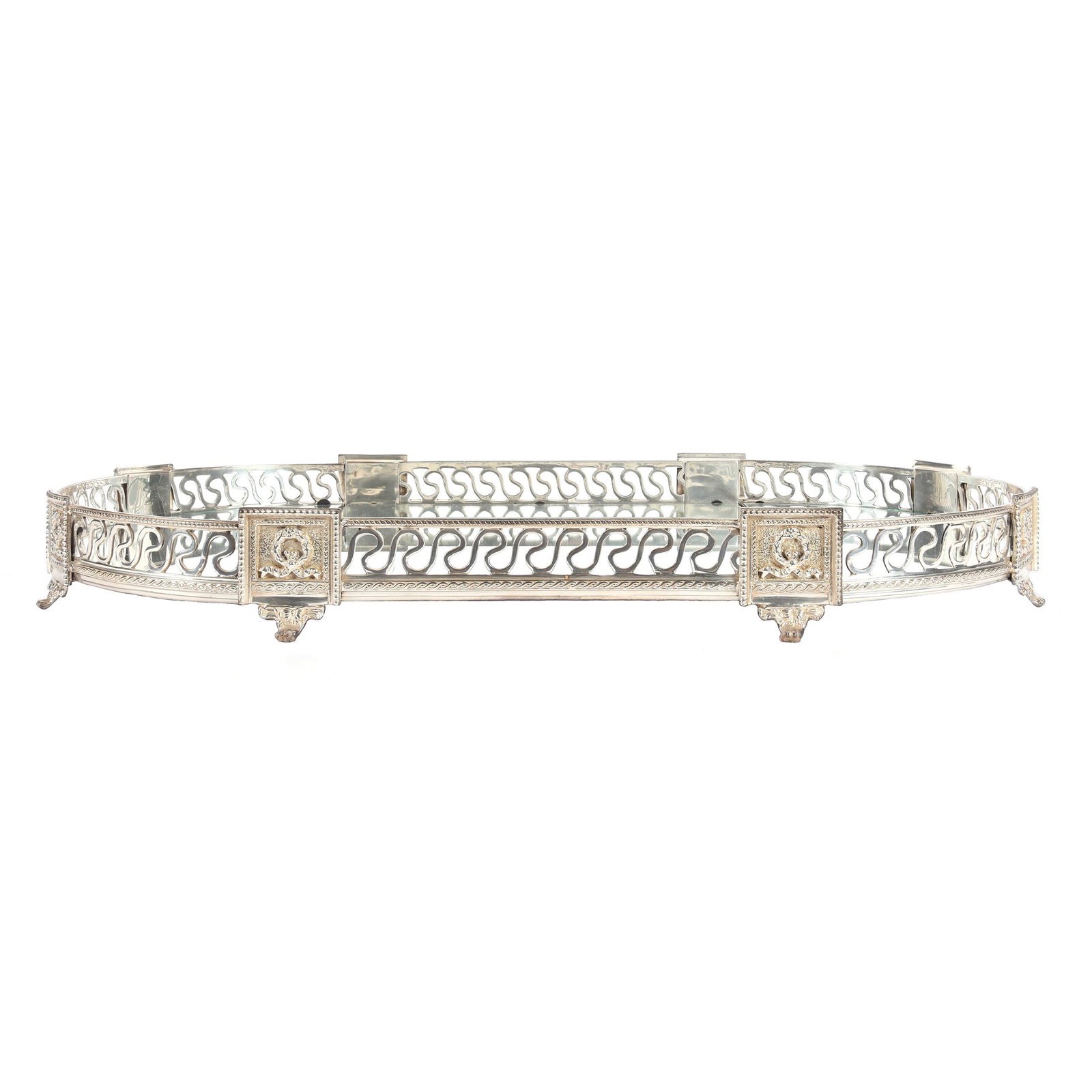 Mirror Plateau, Three Part: Mirror Plateau, Three Part, 36" X 20.5", Ornate Silverplate Border with Wreath and Looping Design, Quality Modern Plateau, Mike & Mary Ann Callahan, OK