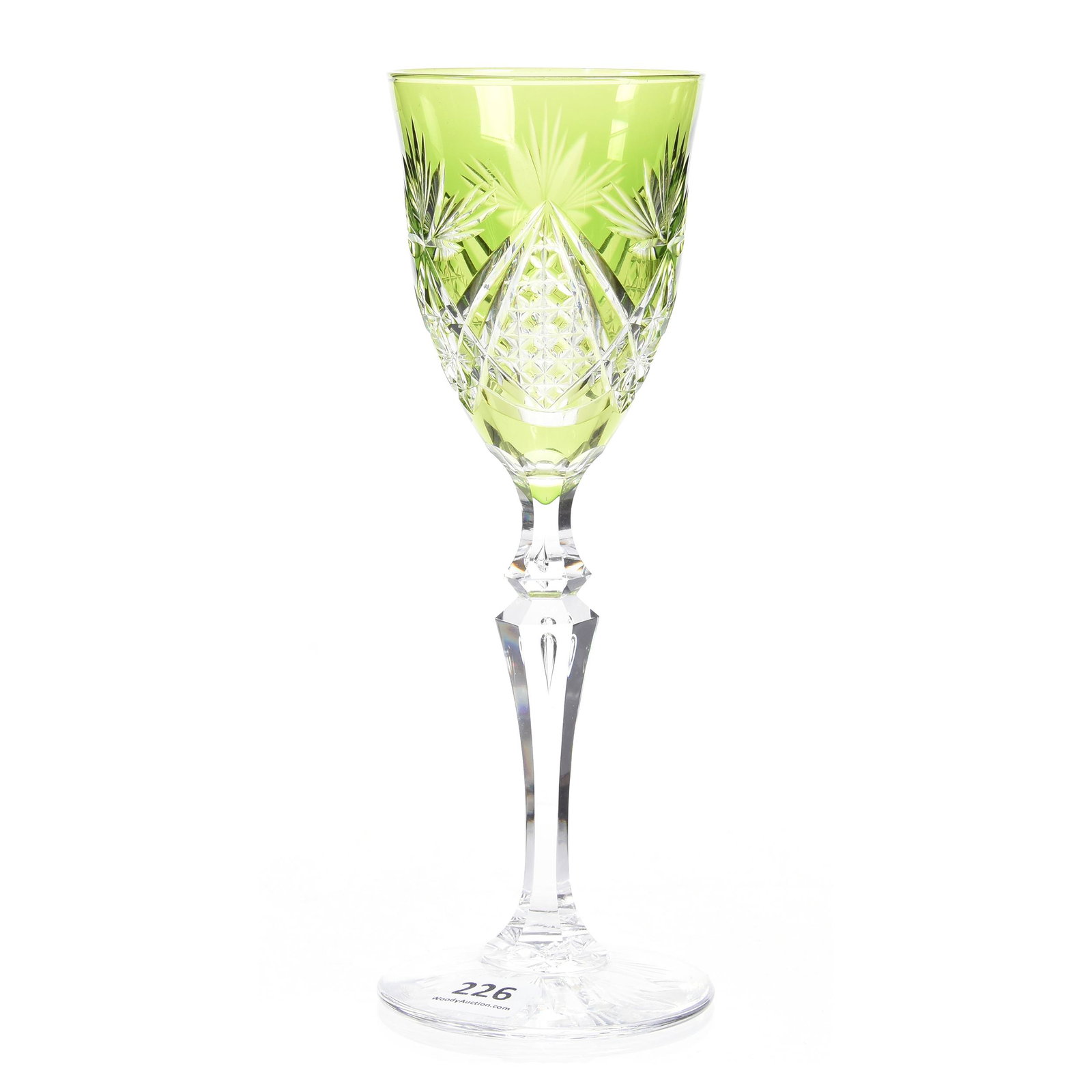 Wine Stem, Brilliant Period, Green Cut to Clear: Wine Stem, Brilliant Period, Green Cut to Clear, 8.375", Carola Pattern by Val St. Lambert, Saarlouis Shape, Circa 1906, Mike & Mary Ann Callahan, OK