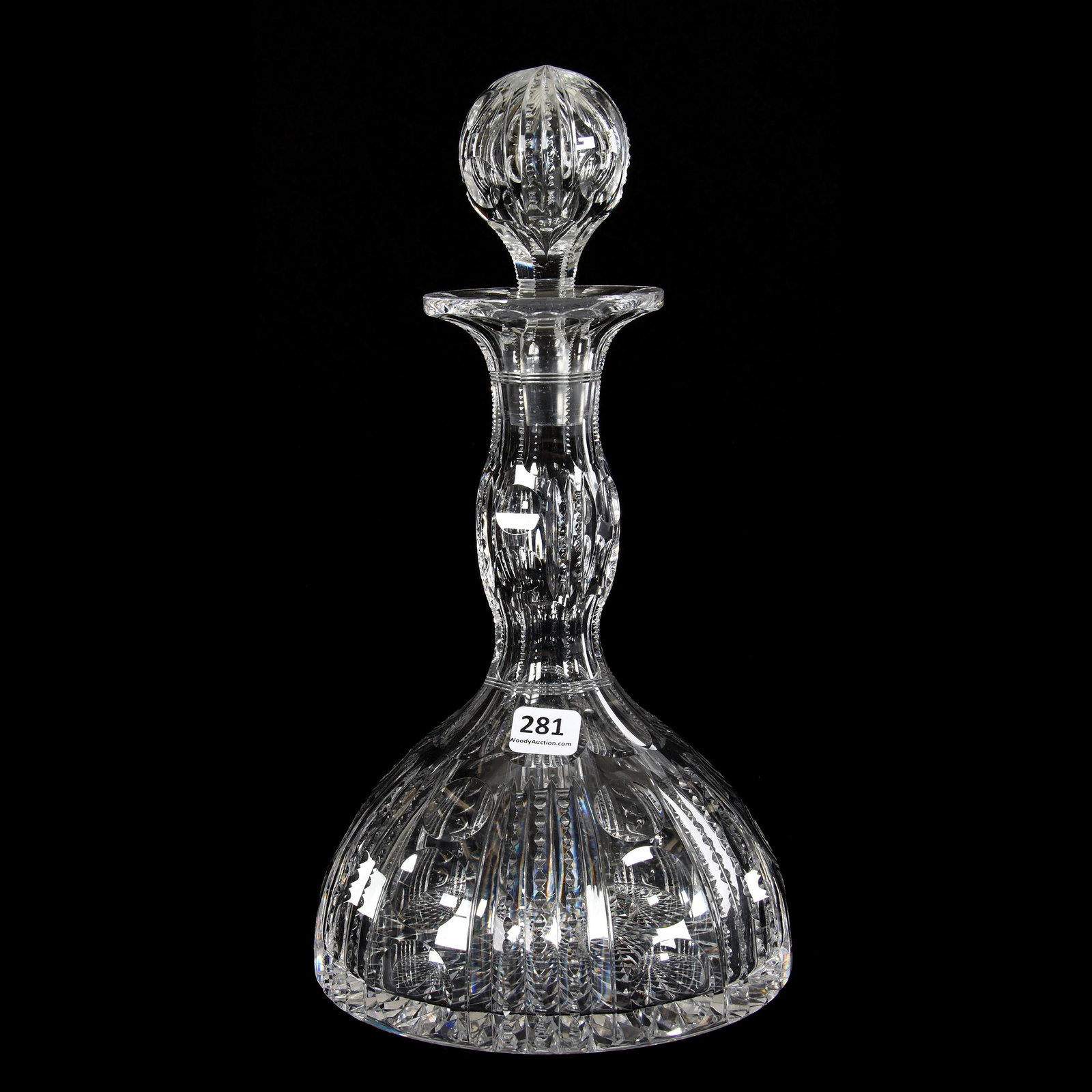 Decanter, ABCG, Boston Pattern by Pairpoint: Decanter, ABCG, Boston Pattern by Pairpoint, 12", Pattern Cut Stopper, Large Hobstar Base, Mike & Mary Ann Callahan, OK