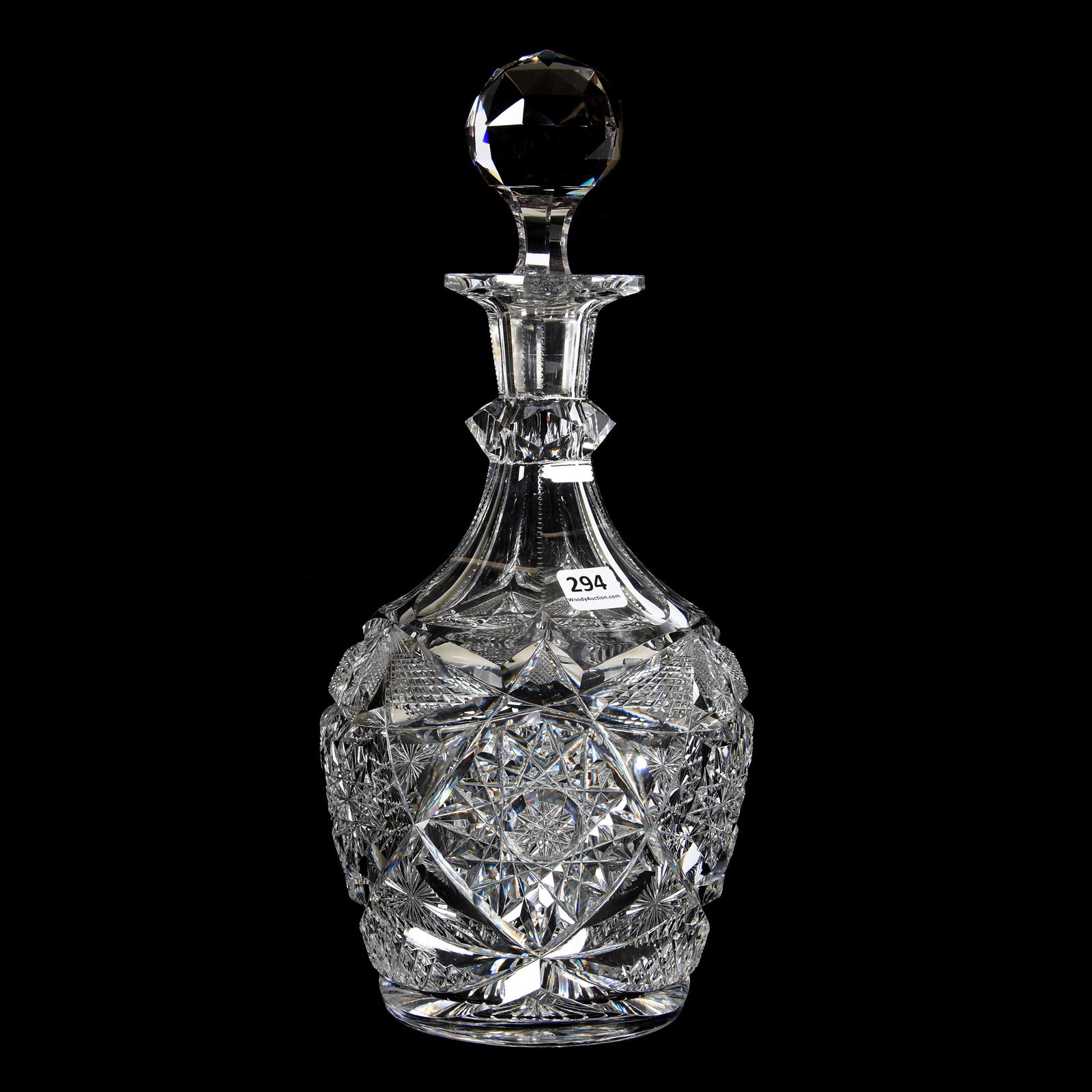 Decanter, ABCG, Signed Libbey Colonna Pattern: Decanter, ABCG, Signed Libbey Colonna Pattern, 13", Facet Cut Ring Neck, Ray Cut Base, Heavy Blank, Mike & Mary Ann Callahan, OK